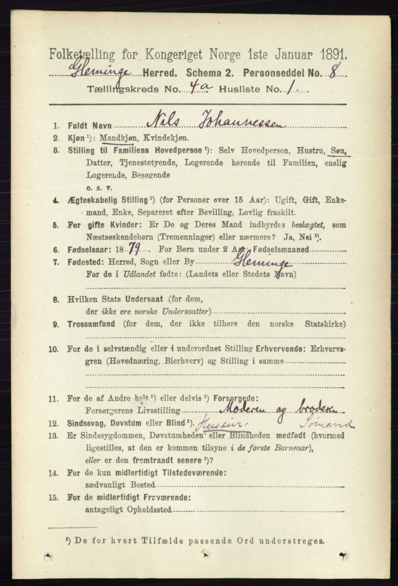 RA, 1891 census for 0132 Glemmen, 1891, p. 3478