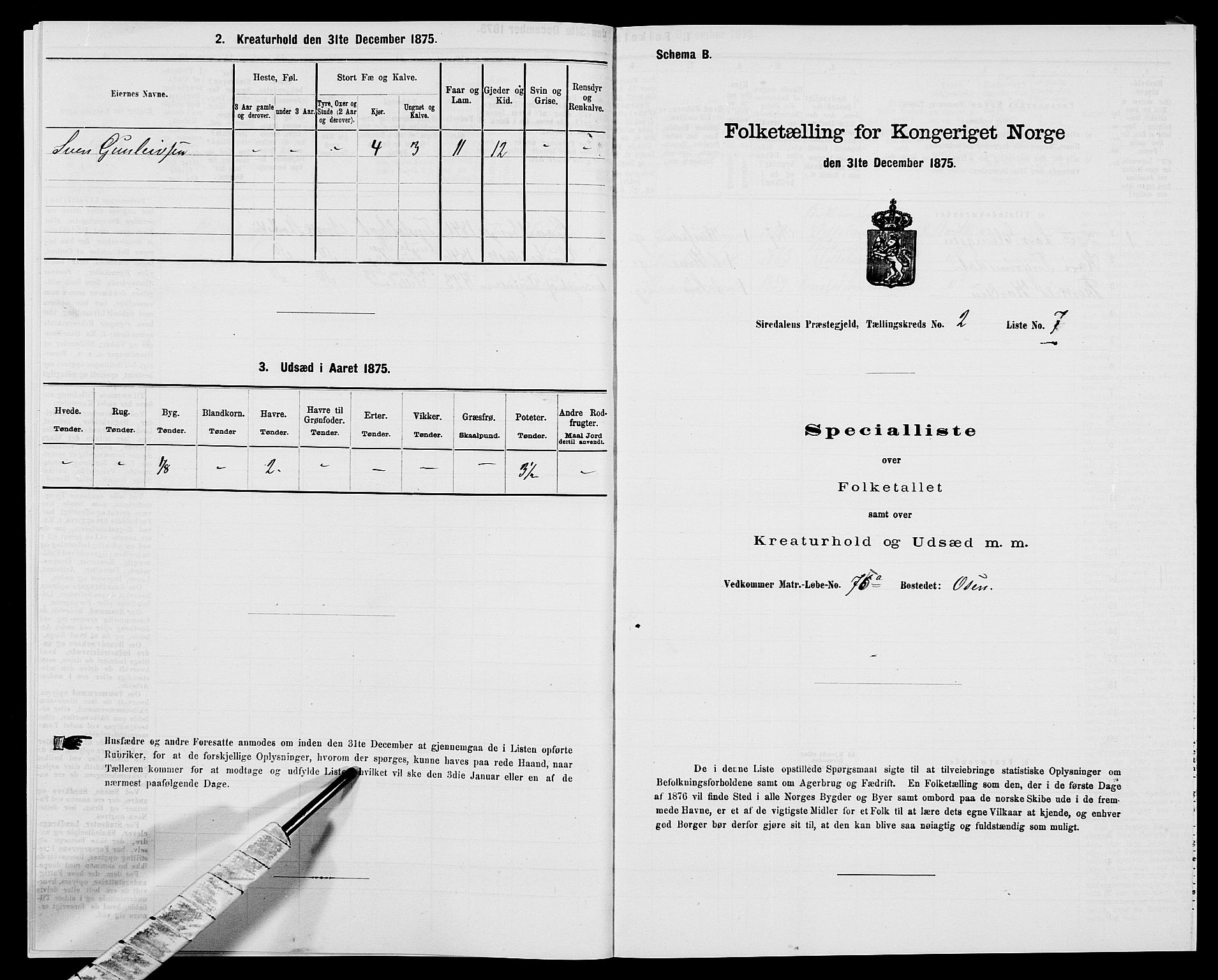 SAK, 1875 census for 1046P Sirdal, 1875, p. 150