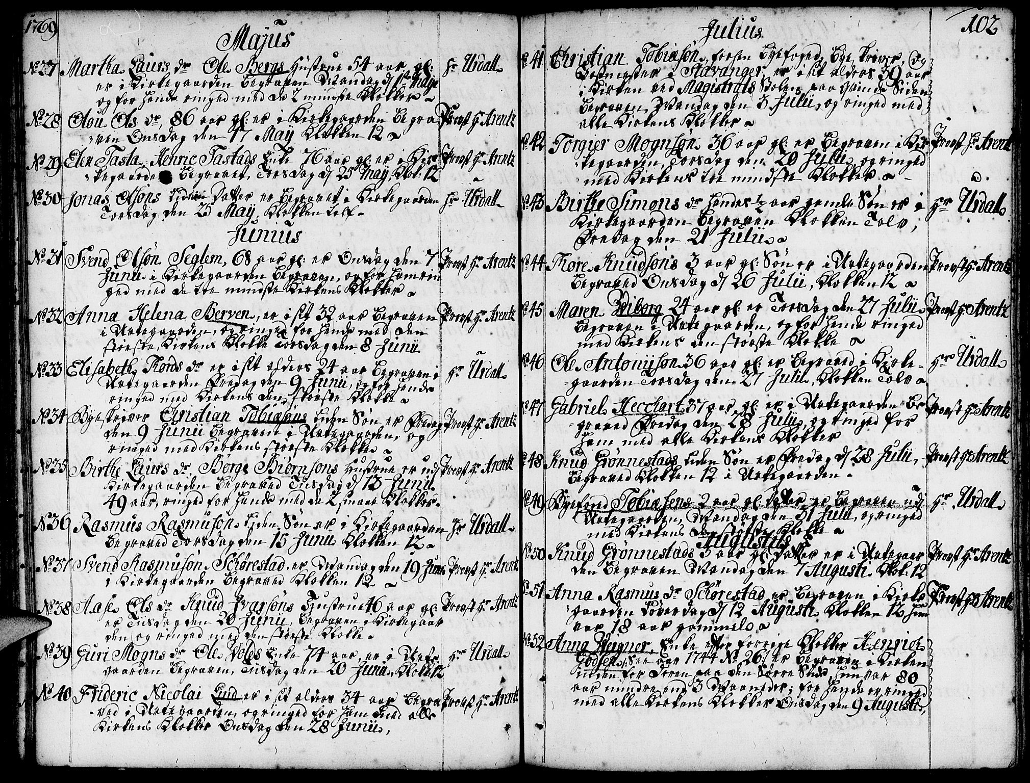 Domkirken sokneprestkontor, SAST/A-101812/001/30/30BA/L0005: Parish register (official) no. A 5, 1744-1788, p. 102