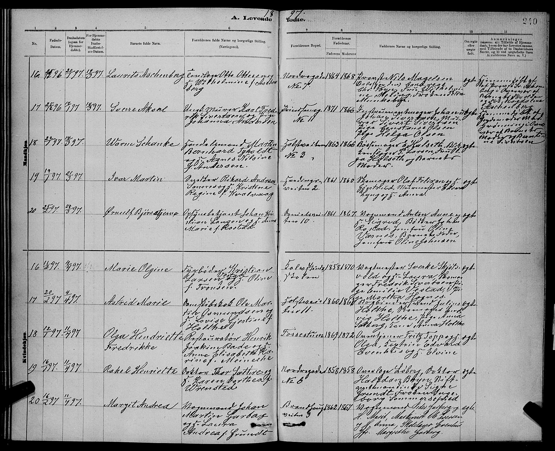 Ministerialprotokoller, klokkerbøker og fødselsregistre - Sør-Trøndelag, AV/SAT-A-1456/601/L0092: Parish register (copy) no. 601C10, 1884-1897, p. 240