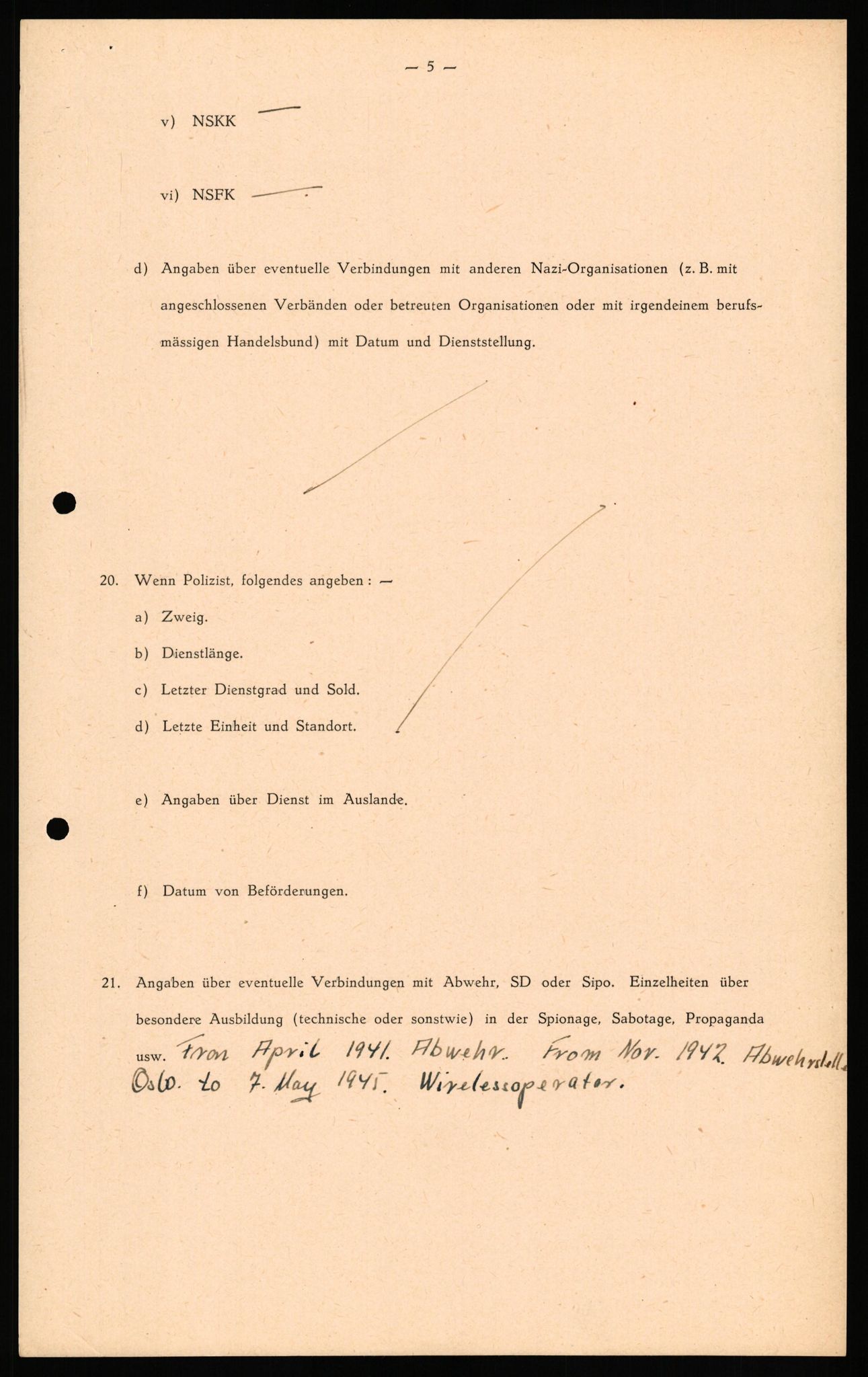 Forsvaret, Forsvarets overkommando II, AV/RA-RAFA-3915/D/Db/L0033: CI Questionaires. Tyske okkupasjonsstyrker i Norge. Tyskere., 1945-1946, p. 22