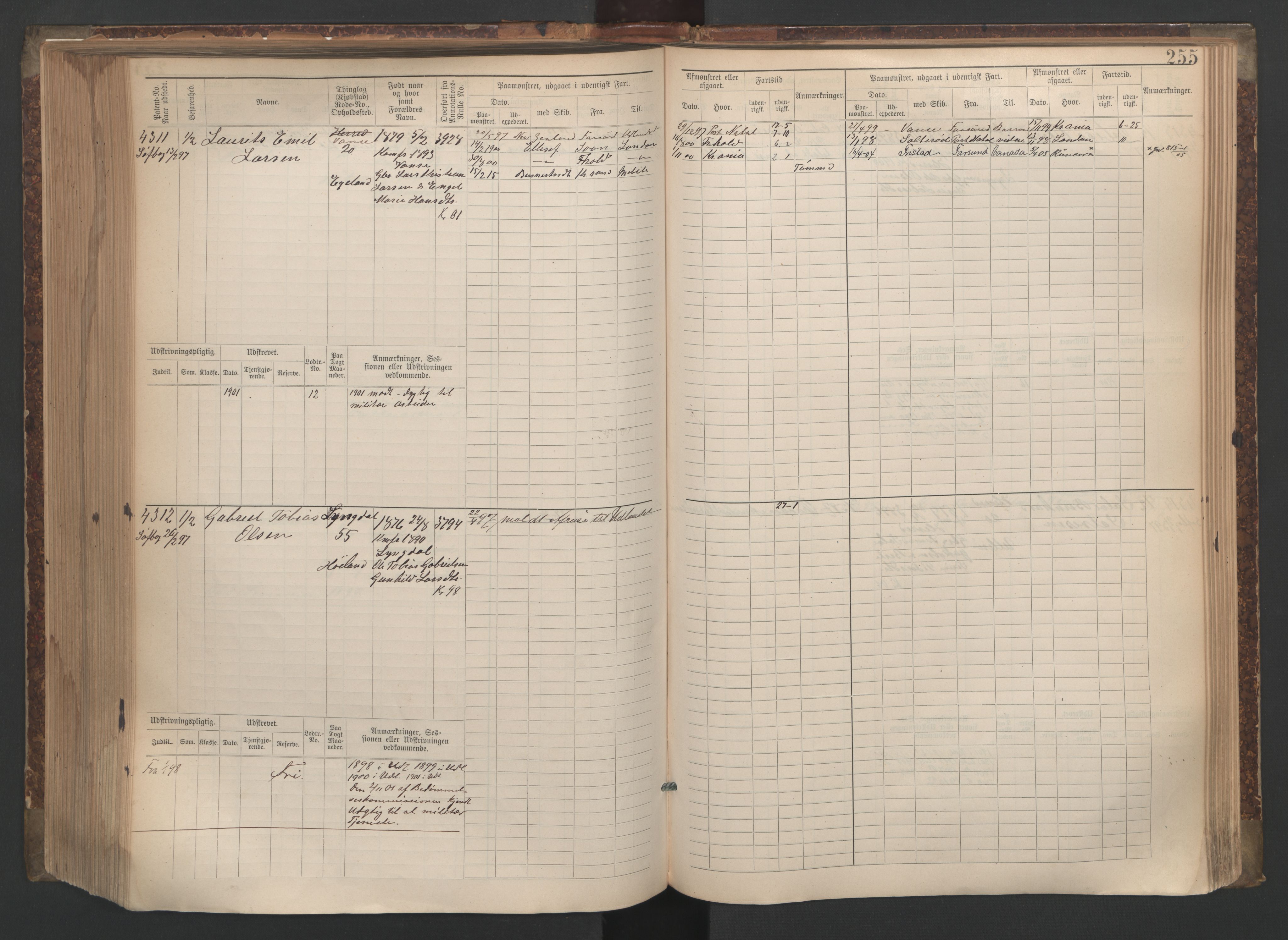 Farsund mønstringskrets, AV/SAK-2031-0017/F/Fb/L0006: Hovedrulle nr 3805-4478, M-9, 1890-1930, p. 256