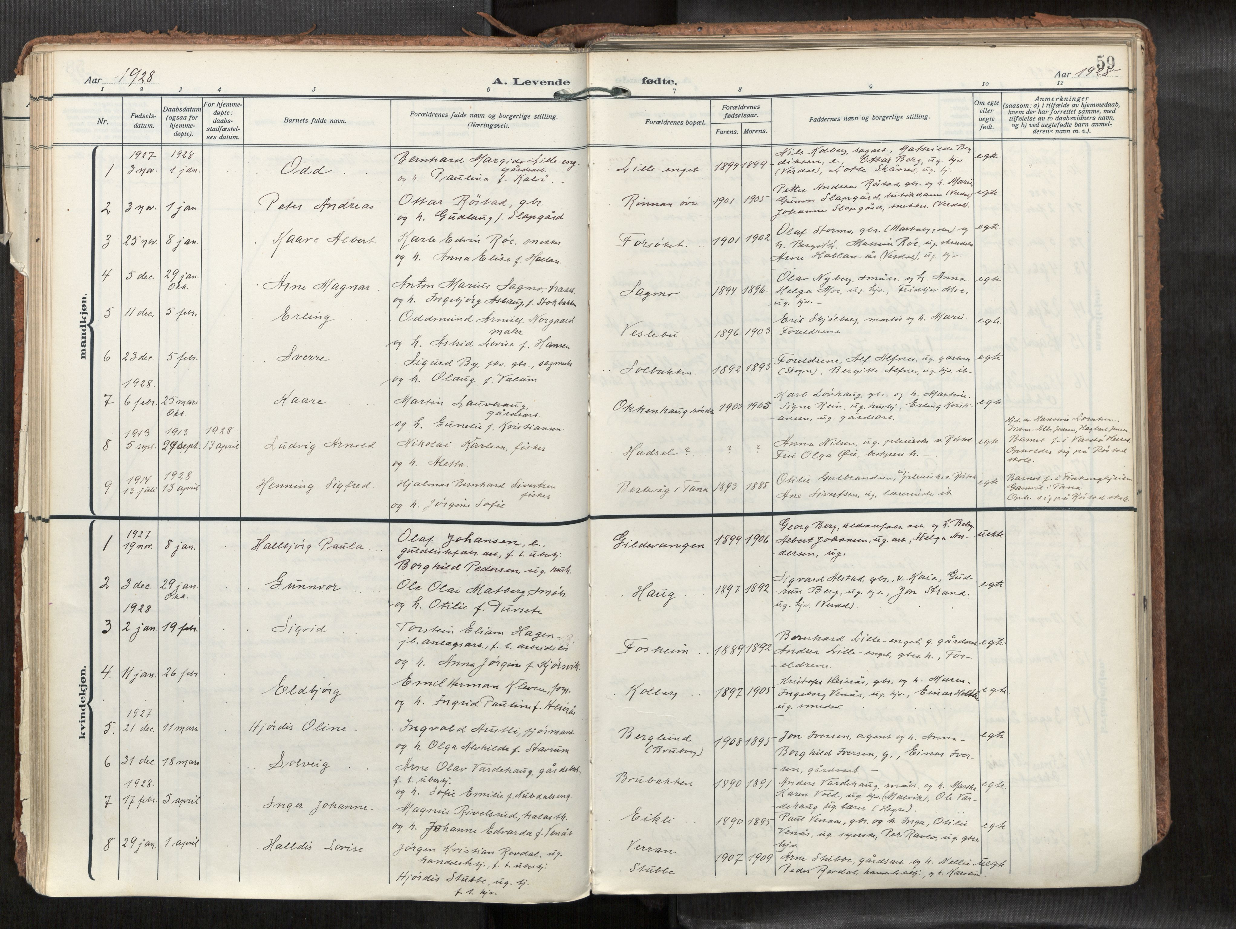 Levanger sokneprestkontor, SAT/A-1301/2/H/Haa/L0002: Parish register (official) no. 2, 1912-1935, p. 59