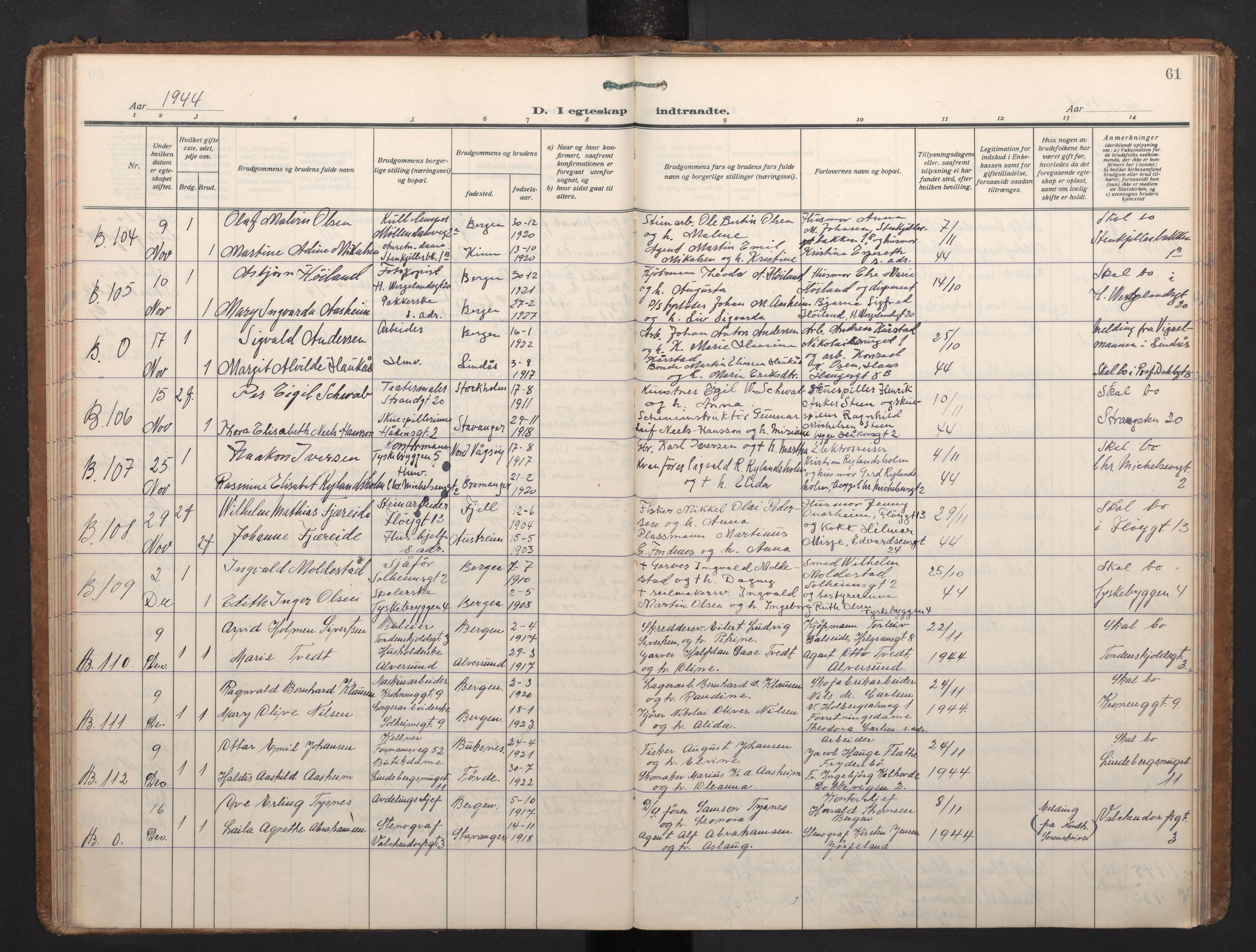 Korskirken sokneprestembete, AV/SAB-A-76101/H/Haa/L0040: Parish register (official) no. D 7, 1938-1952, p. 60b-61a