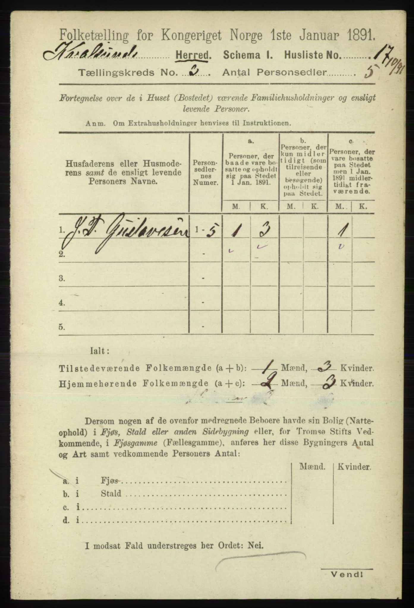 RA, 1891 census for 2017 Kvalsund, 1891, p. 18
