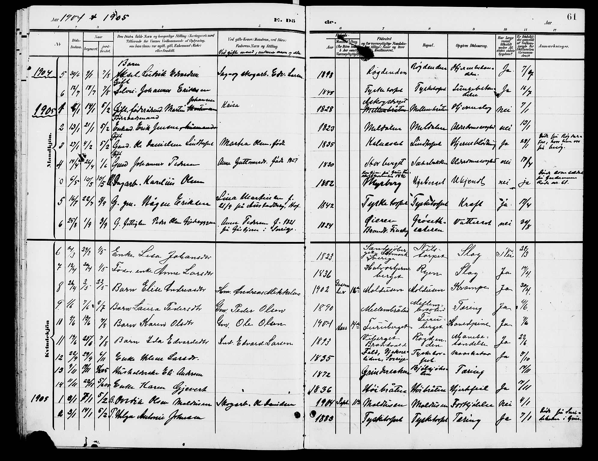 Grue prestekontor, AV/SAH-PREST-036/H/Ha/Hab/L0006: Parish register (copy) no. 6, 1902-1910, p. 61