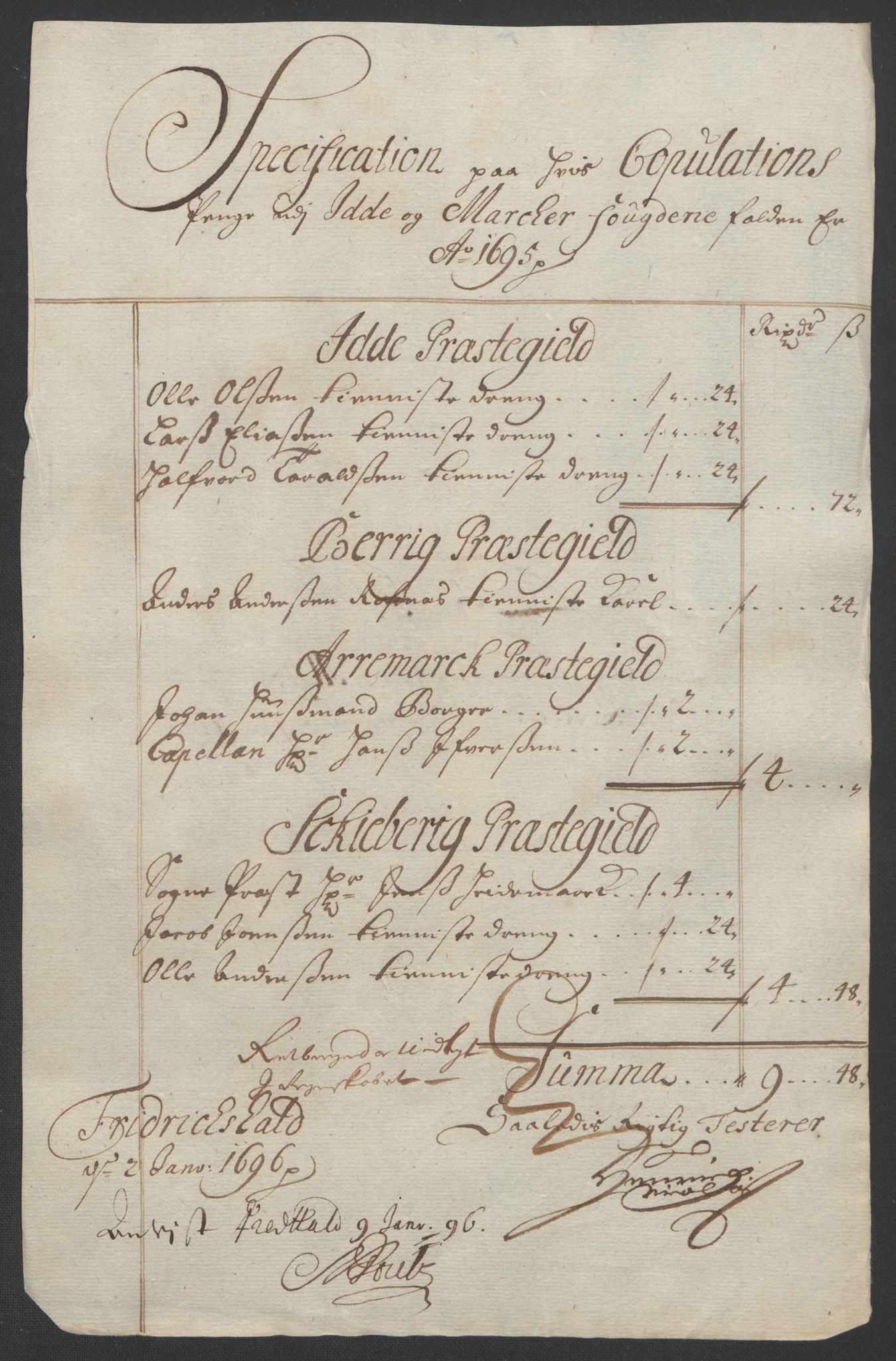 Rentekammeret inntil 1814, Reviderte regnskaper, Fogderegnskap, RA/EA-4092/R01/L0012: Fogderegnskap Idd og Marker, 1694-1695, p. 252