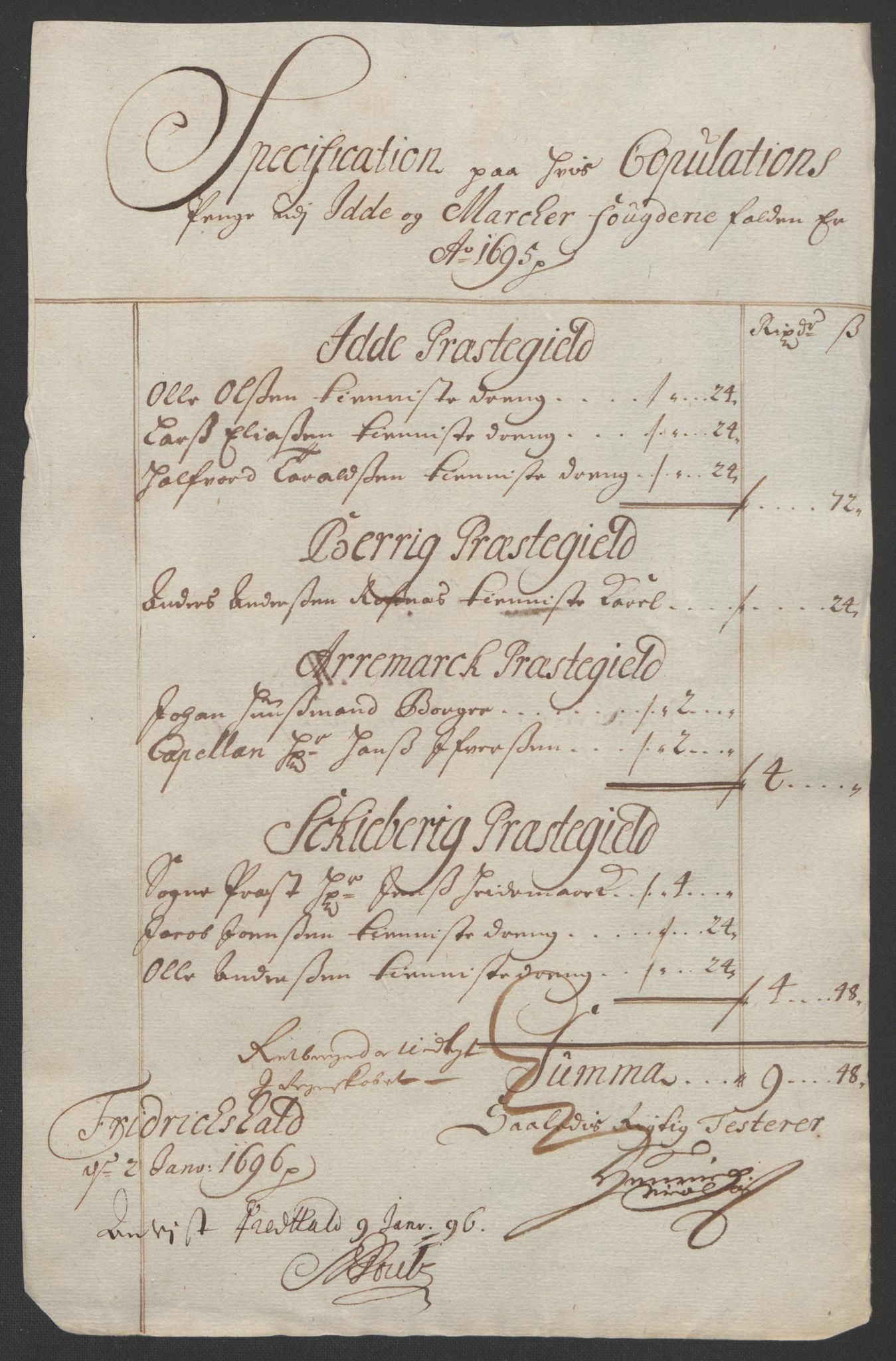 Rentekammeret inntil 1814, Reviderte regnskaper, Fogderegnskap, AV/RA-EA-4092/R01/L0012: Fogderegnskap Idd og Marker, 1694-1695, p. 252