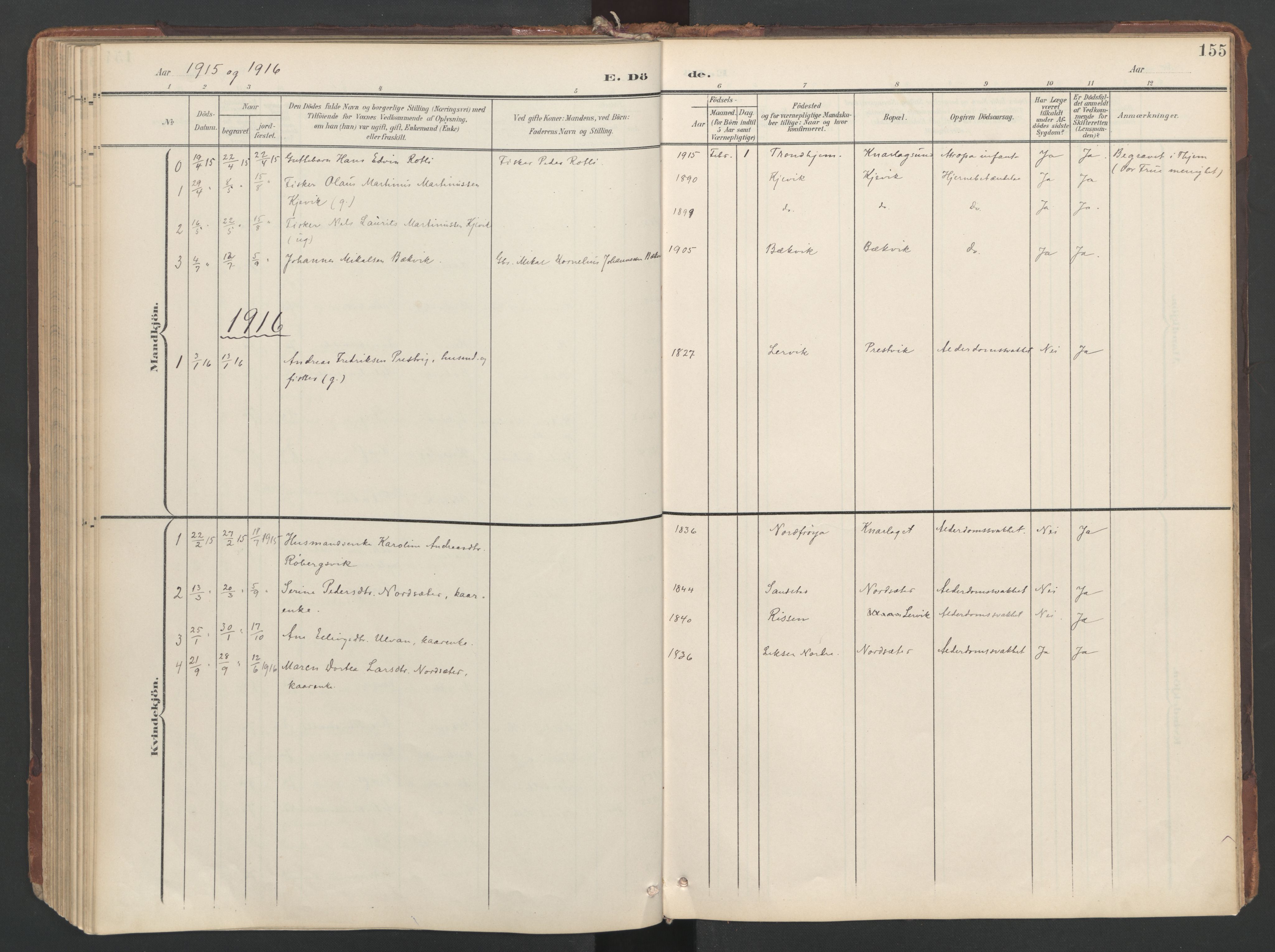 Ministerialprotokoller, klokkerbøker og fødselsregistre - Sør-Trøndelag, SAT/A-1456/638/L0568: Parish register (official) no. 638A01, 1901-1916, p. 155