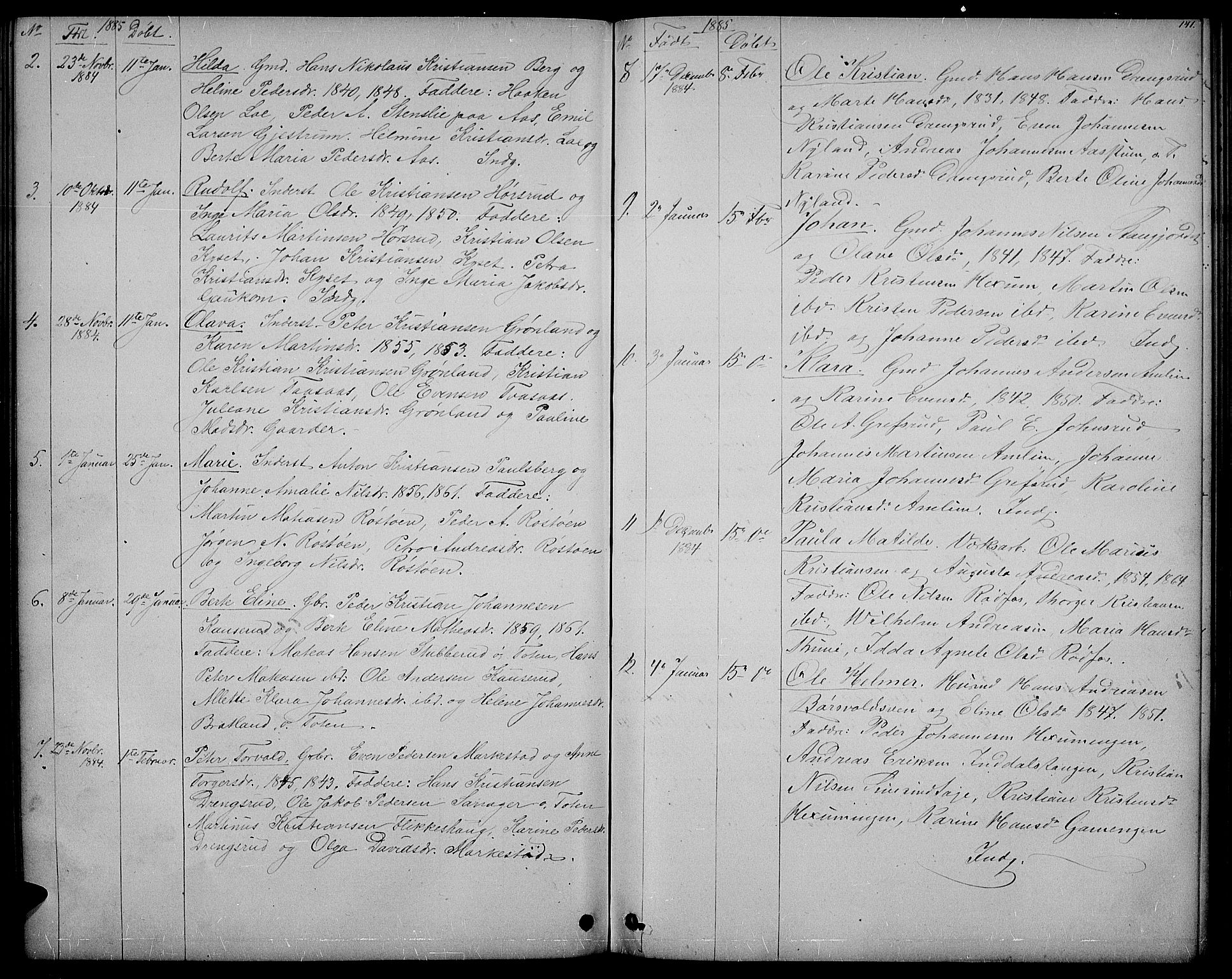 Vestre Toten prestekontor, AV/SAH-PREST-108/H/Ha/Hab/L0006: Parish register (copy) no. 6, 1870-1887, p. 141