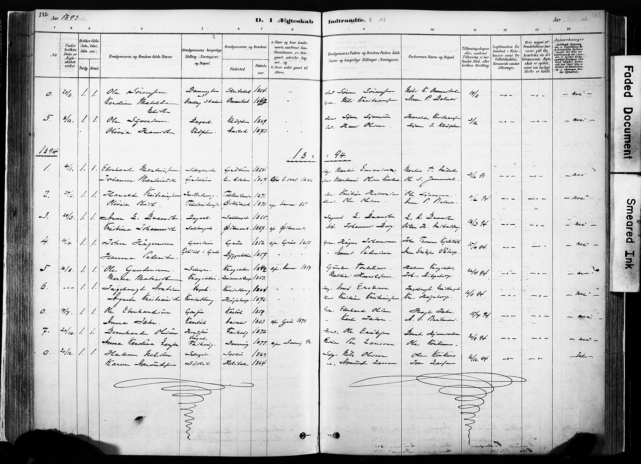 Hof prestekontor, SAH/PREST-038/H/Ha/Haa/L0010: Parish register (official) no. 10, 1878-1909, p. 232