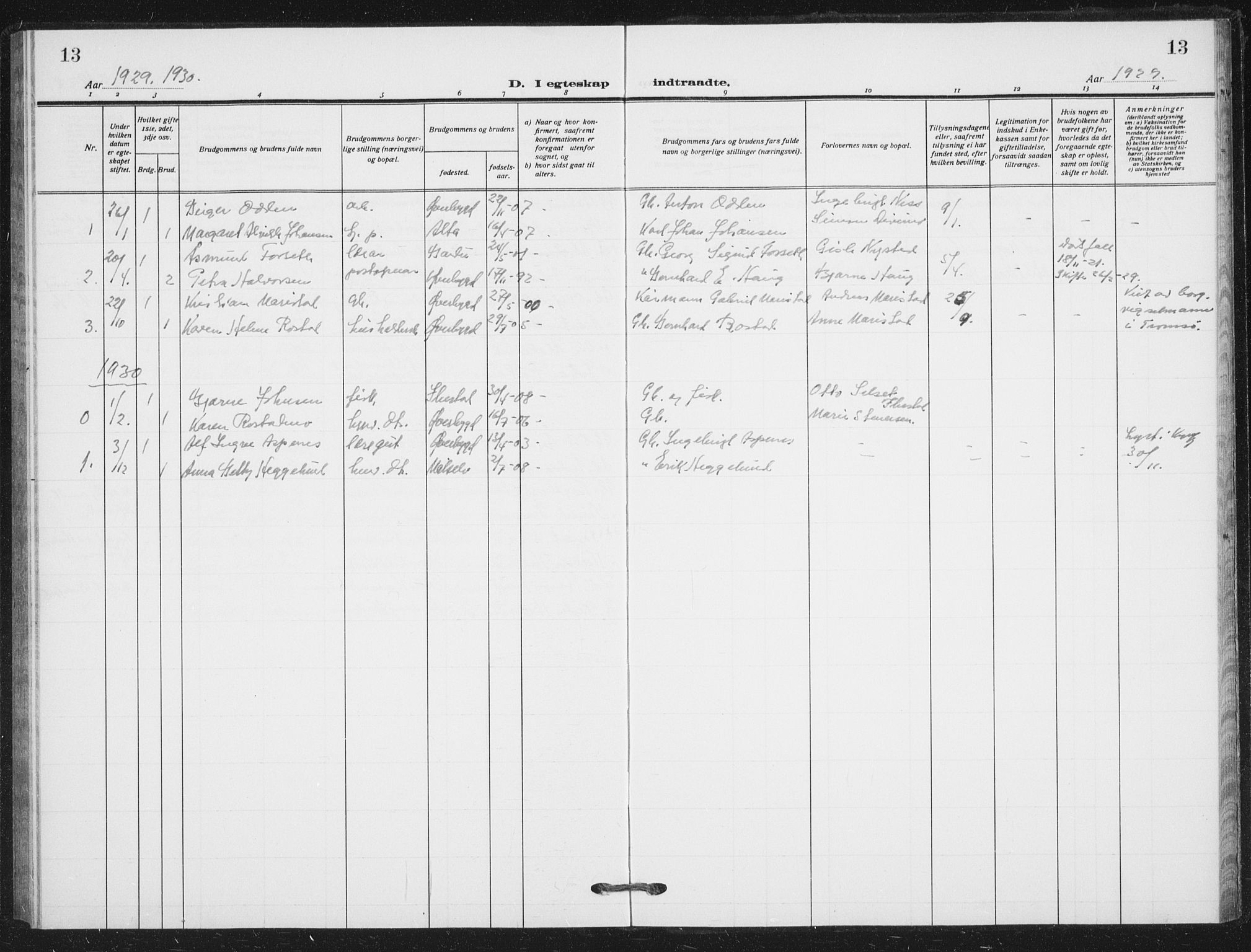 Målselv sokneprestembete, AV/SATØ-S-1311/G/Ga/Gab/L0012klokker: Parish register (copy) no. 12, 1900-1936, p. 13