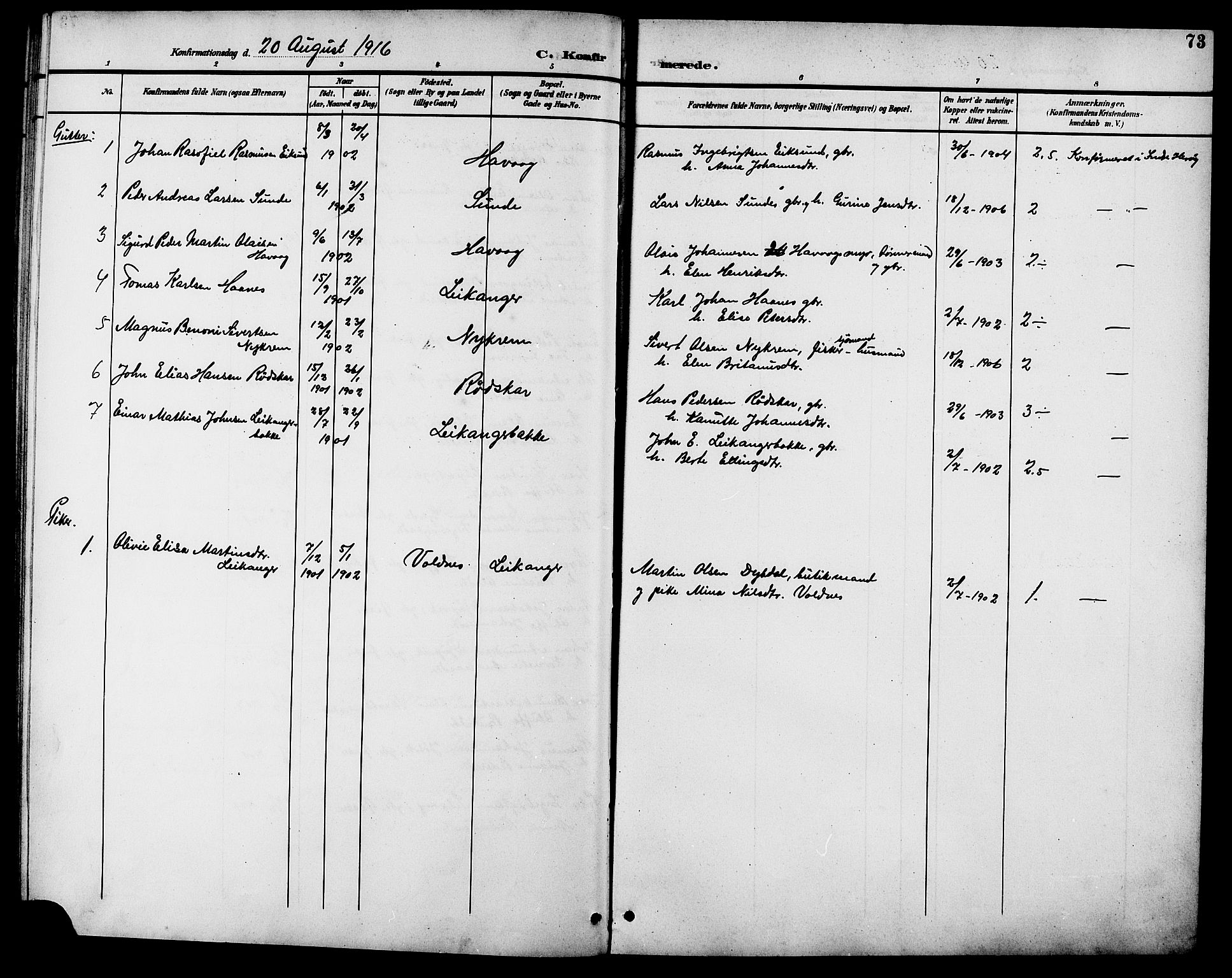 Ministerialprotokoller, klokkerbøker og fødselsregistre - Møre og Romsdal, AV/SAT-A-1454/508/L0098: Parish register (copy) no. 508C02, 1898-1916, p. 73