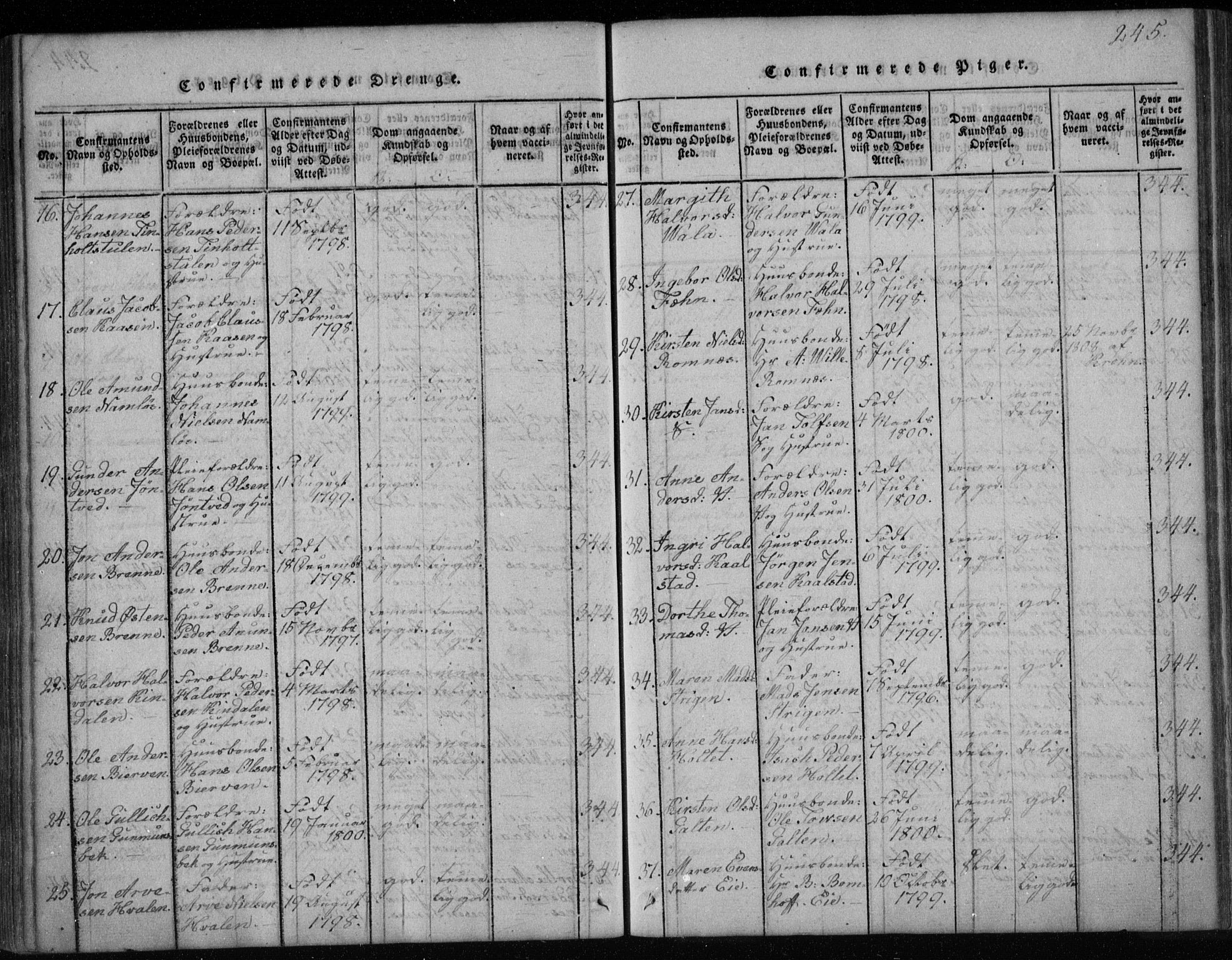 Holla kirkebøker, SAKO/A-272/F/Fa/L0003: Parish register (official) no. 3, 1815-1830, p. 245