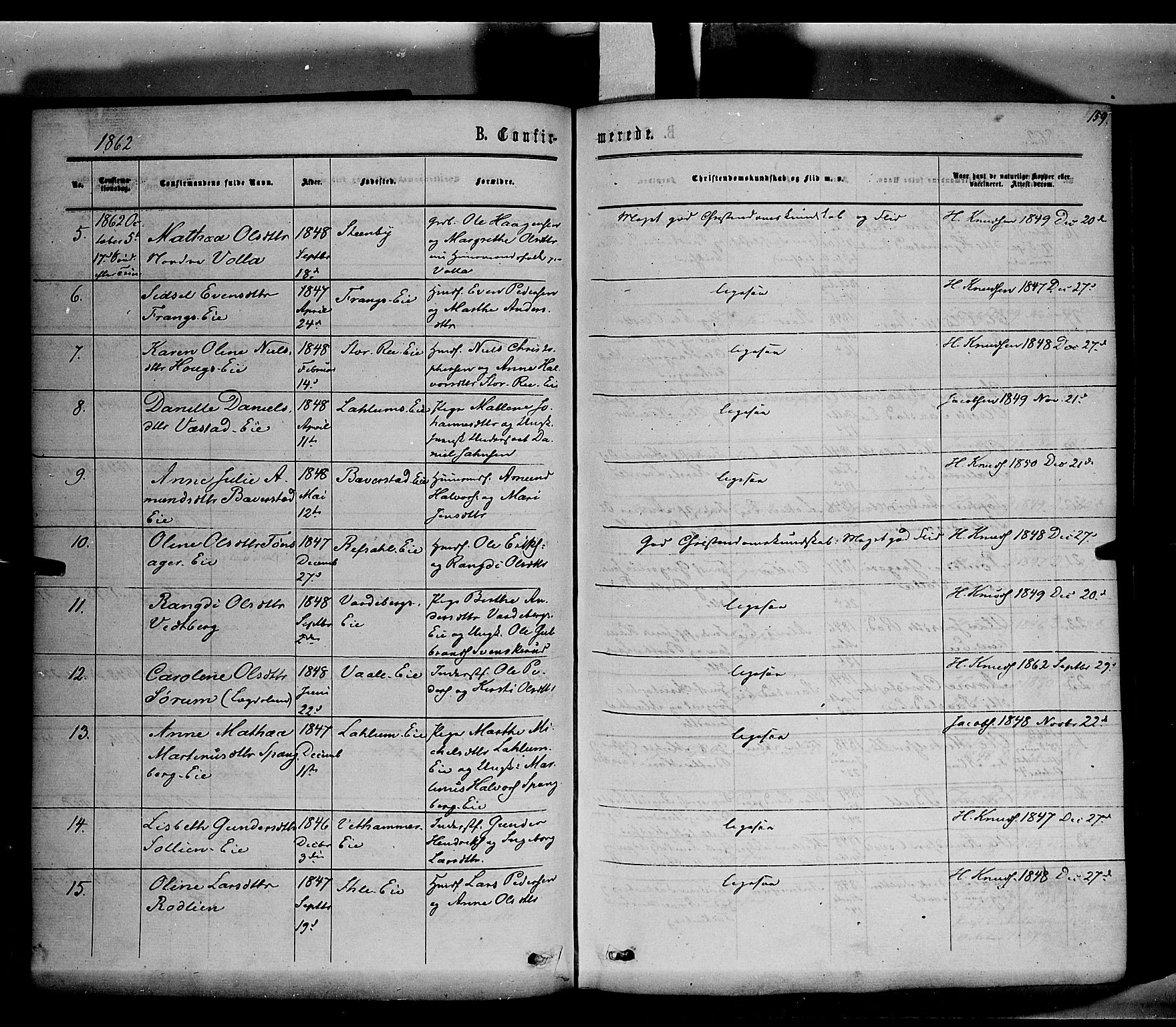 Stange prestekontor, SAH/PREST-002/K/L0013: Parish register (official) no. 13, 1862-1879, p. 159