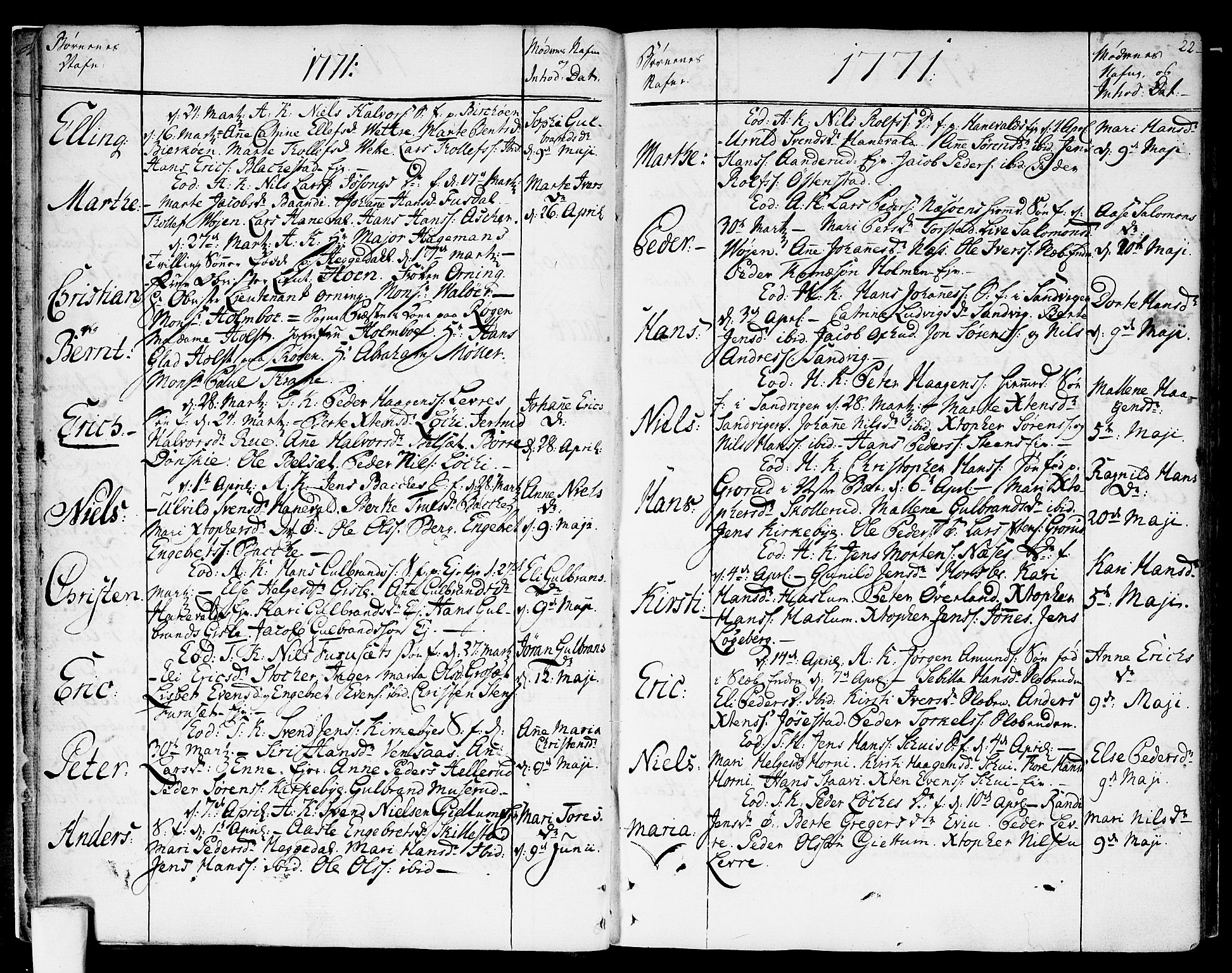 Asker prestekontor Kirkebøker, AV/SAO-A-10256a/F/Fa/L0003: Parish register (official) no. I 3, 1767-1807, p. 22