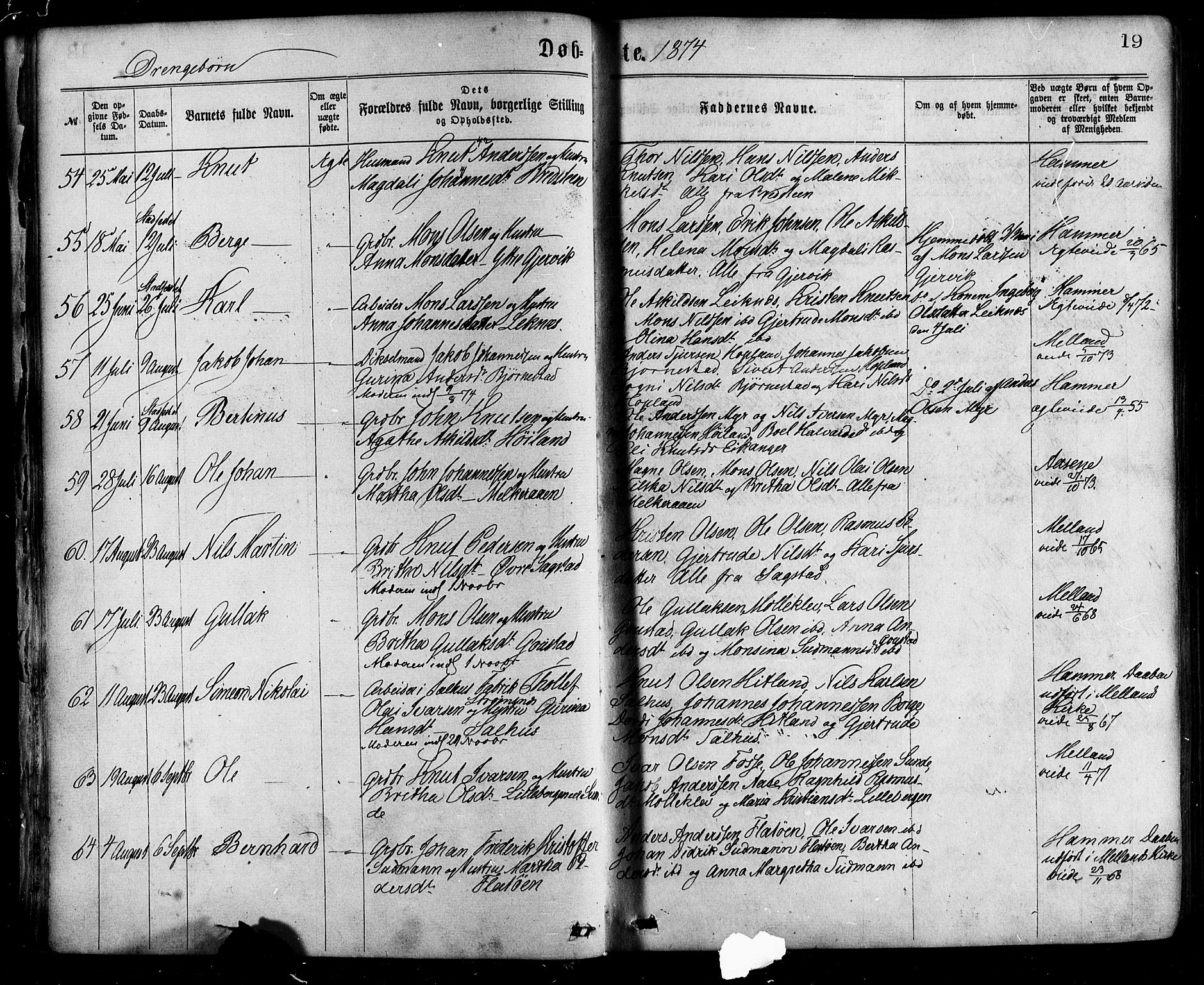 Hamre sokneprestembete, AV/SAB-A-75501/H/Ha/Haa/Haaa/L0015: Parish register (official) no. A 15, 1870-1881, p. 19