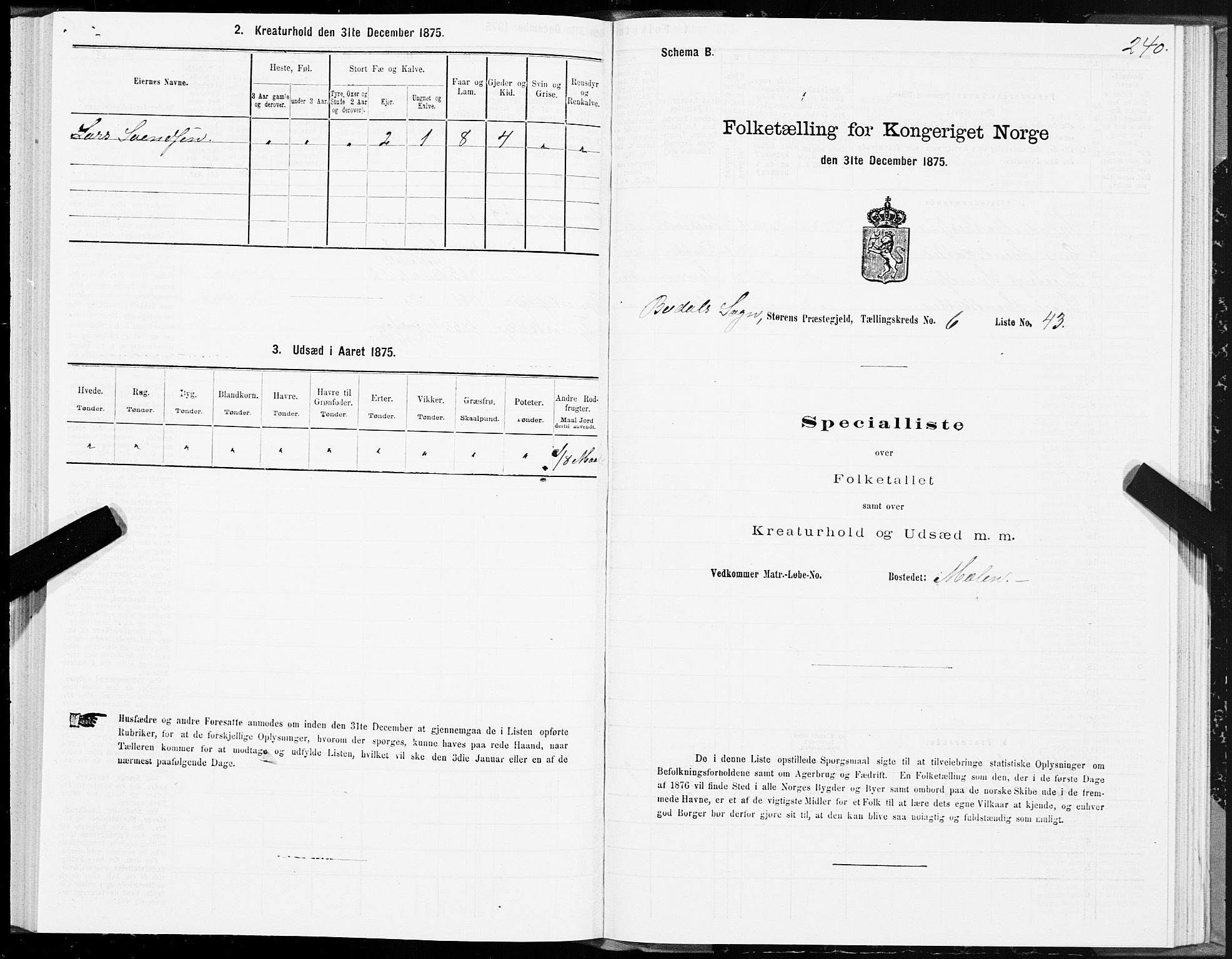 SAT, 1875 census for 1648P Støren, 1875, p. 3240