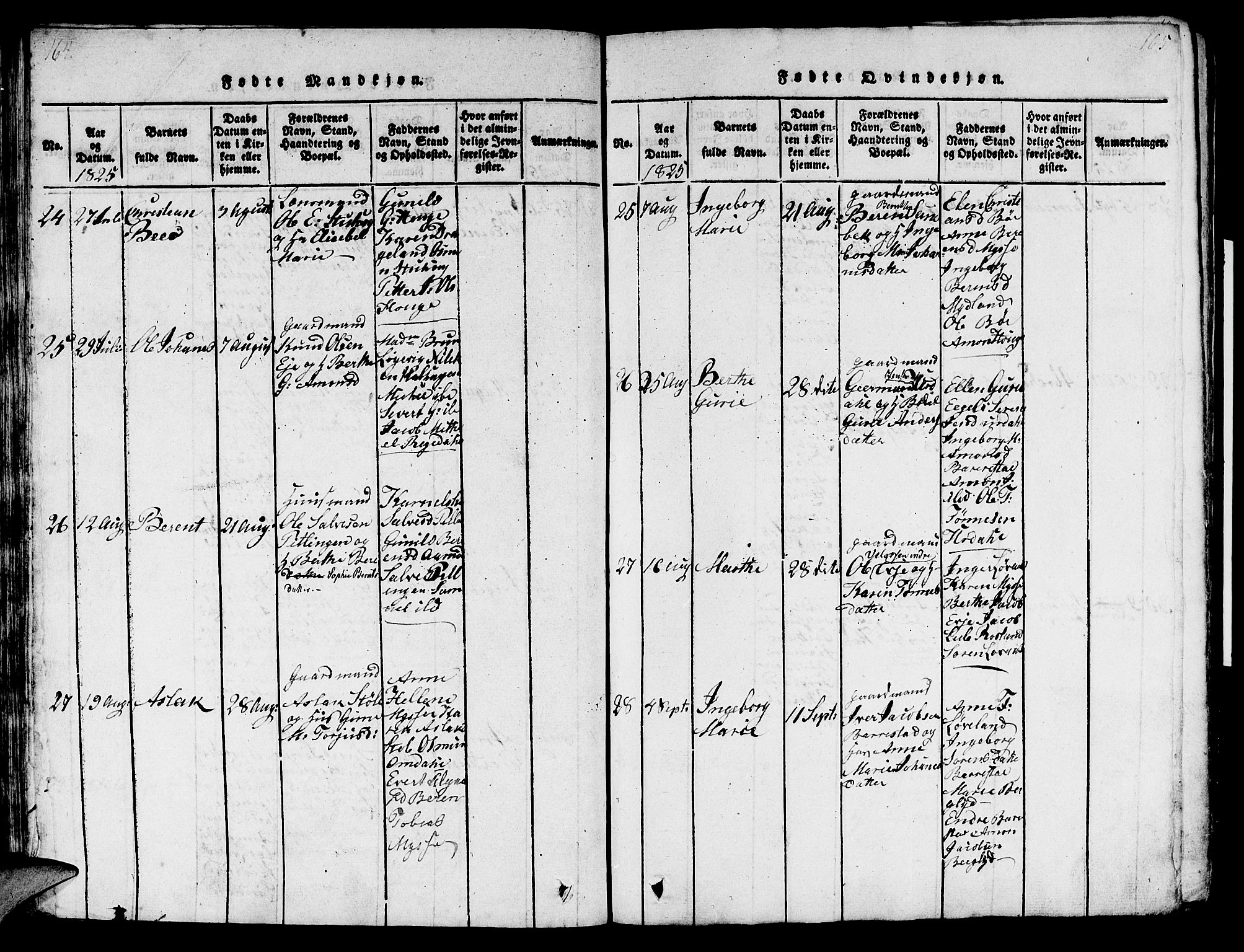 Sokndal sokneprestkontor, SAST/A-101808: Parish register (official) no. A 6, 1815-1826, p. 164-165