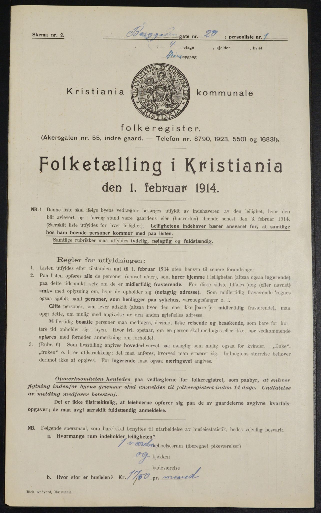 OBA, Municipal Census 1914 for Kristiania, 1914, p. 8046