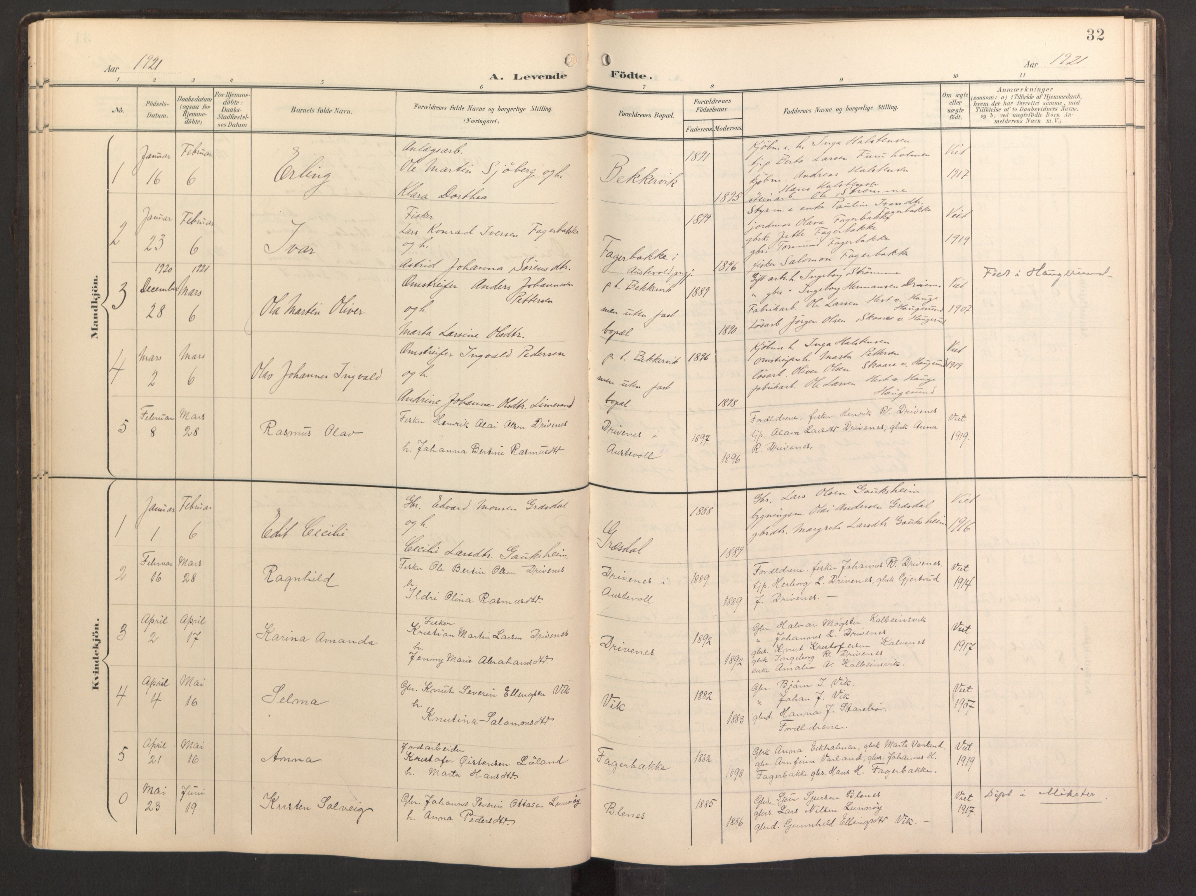 Fitjar sokneprestembete, SAB/A-99926: Parish register (official) no. B 1, 1900-1926, p. 32