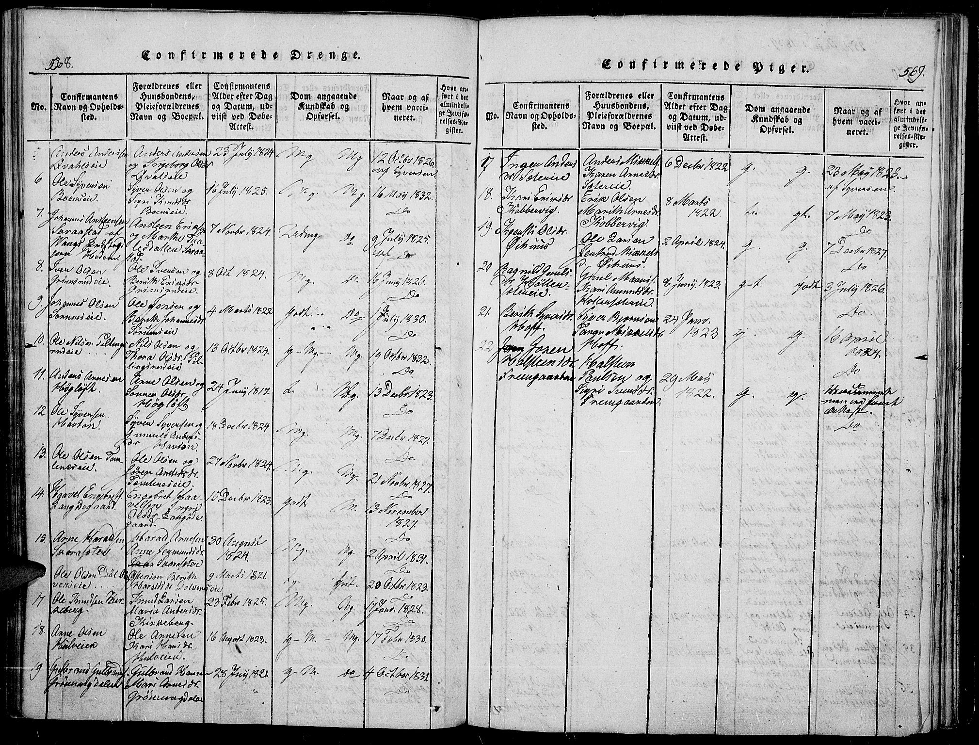 Sør-Aurdal prestekontor, SAH/PREST-128/H/Ha/Haa/L0003: Parish register (official) no. 3, 1825-1840, p. 568-569