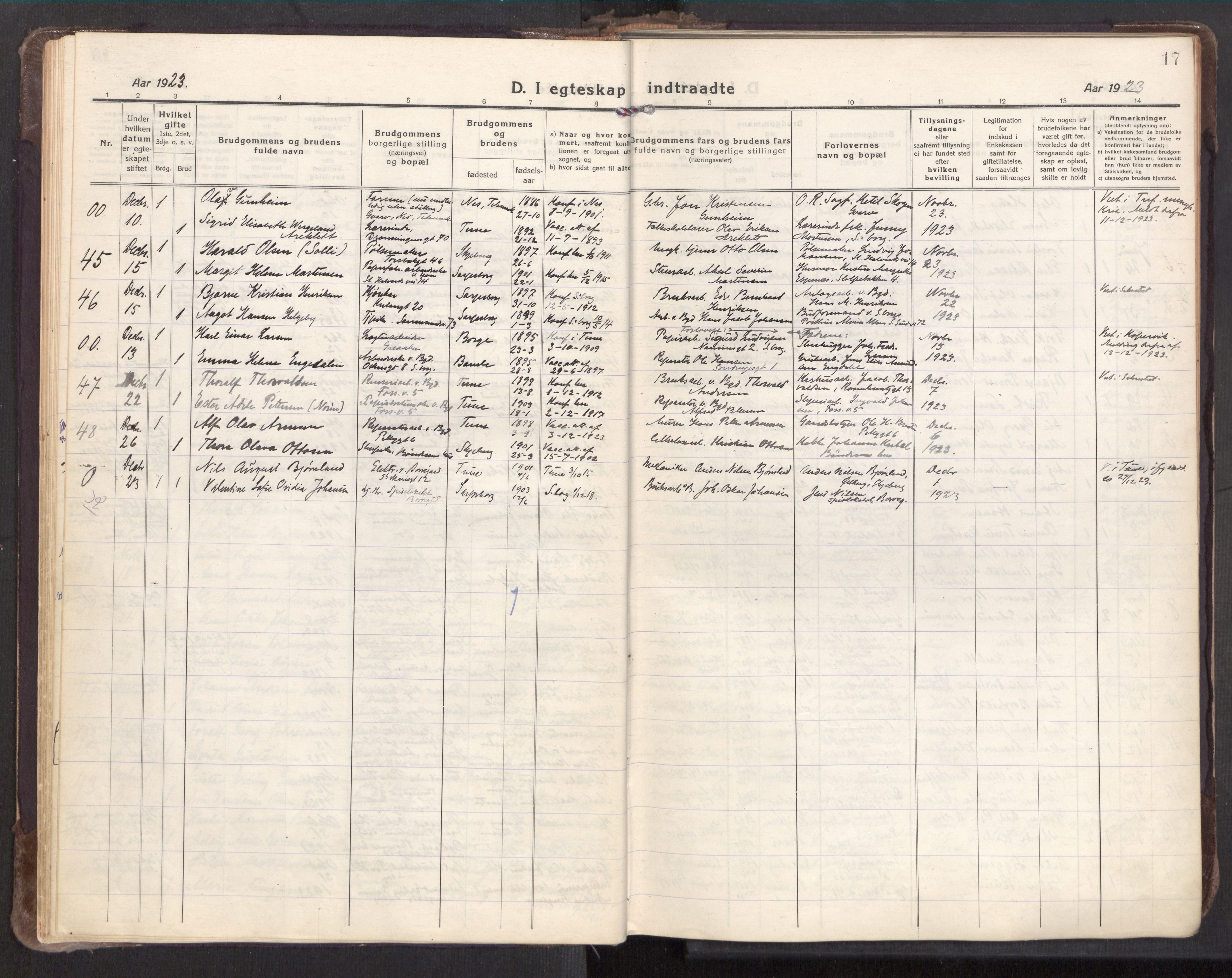 Sarpsborg prestekontor Kirkebøker, AV/SAO-A-2006/F/Fa/L0009: Parish register (official) no. 9, 1919-1931, p. 17