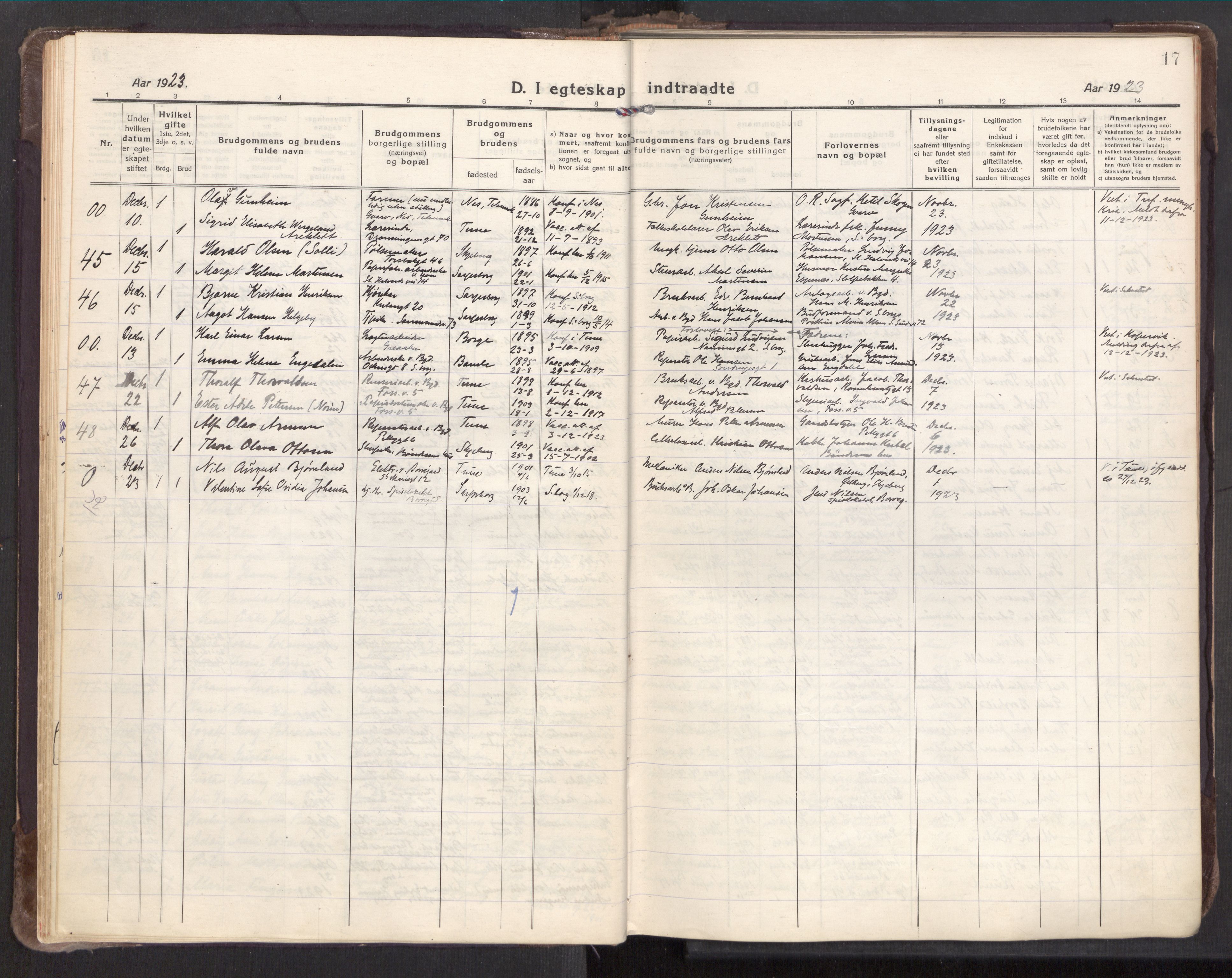 Sarpsborg prestekontor Kirkebøker, SAO/A-2006/F/Fa/L0009: Parish register (official) no. 9, 1919-1931, p. 17