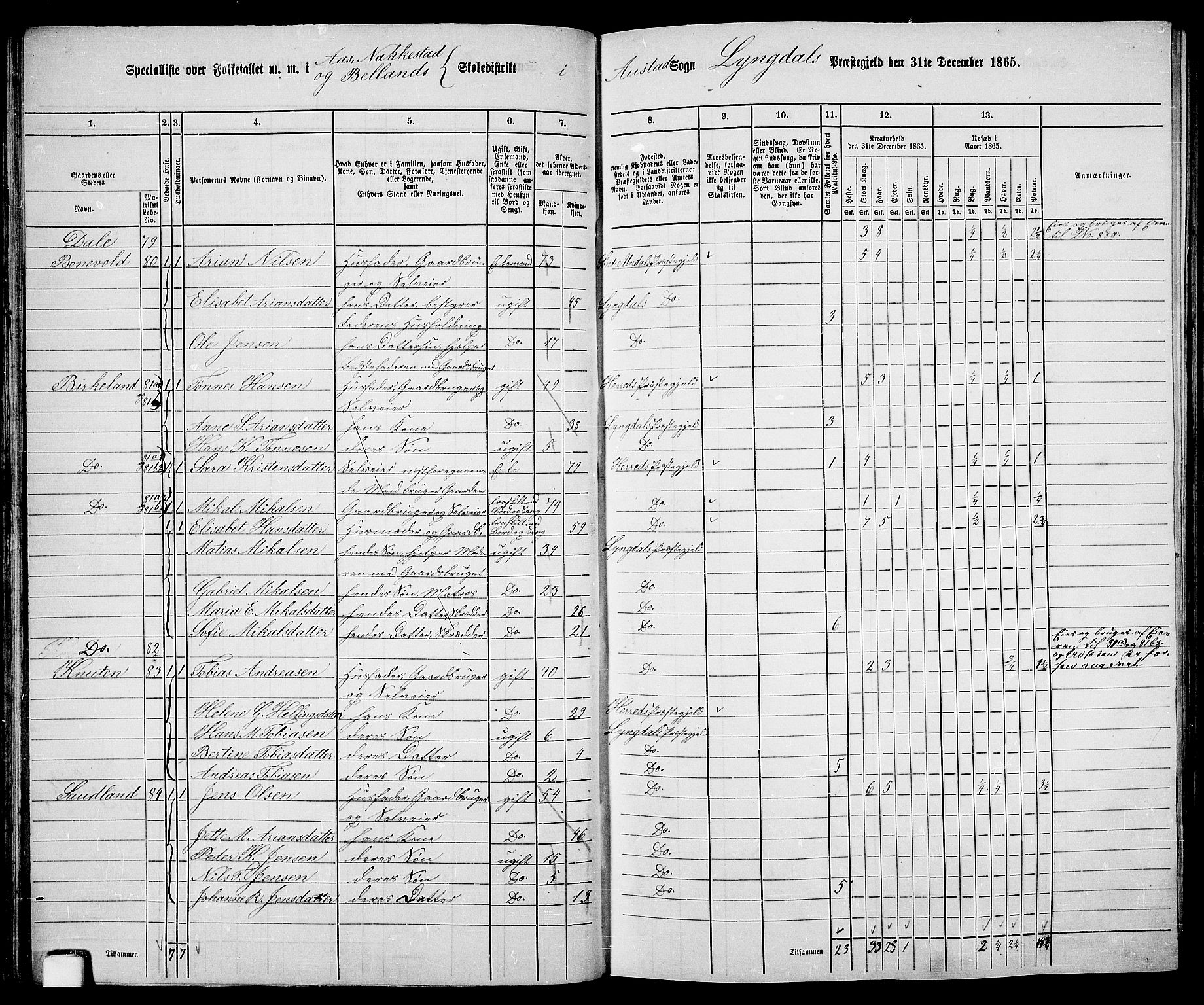 RA, 1865 census for Lyngdal, 1865, p. 57