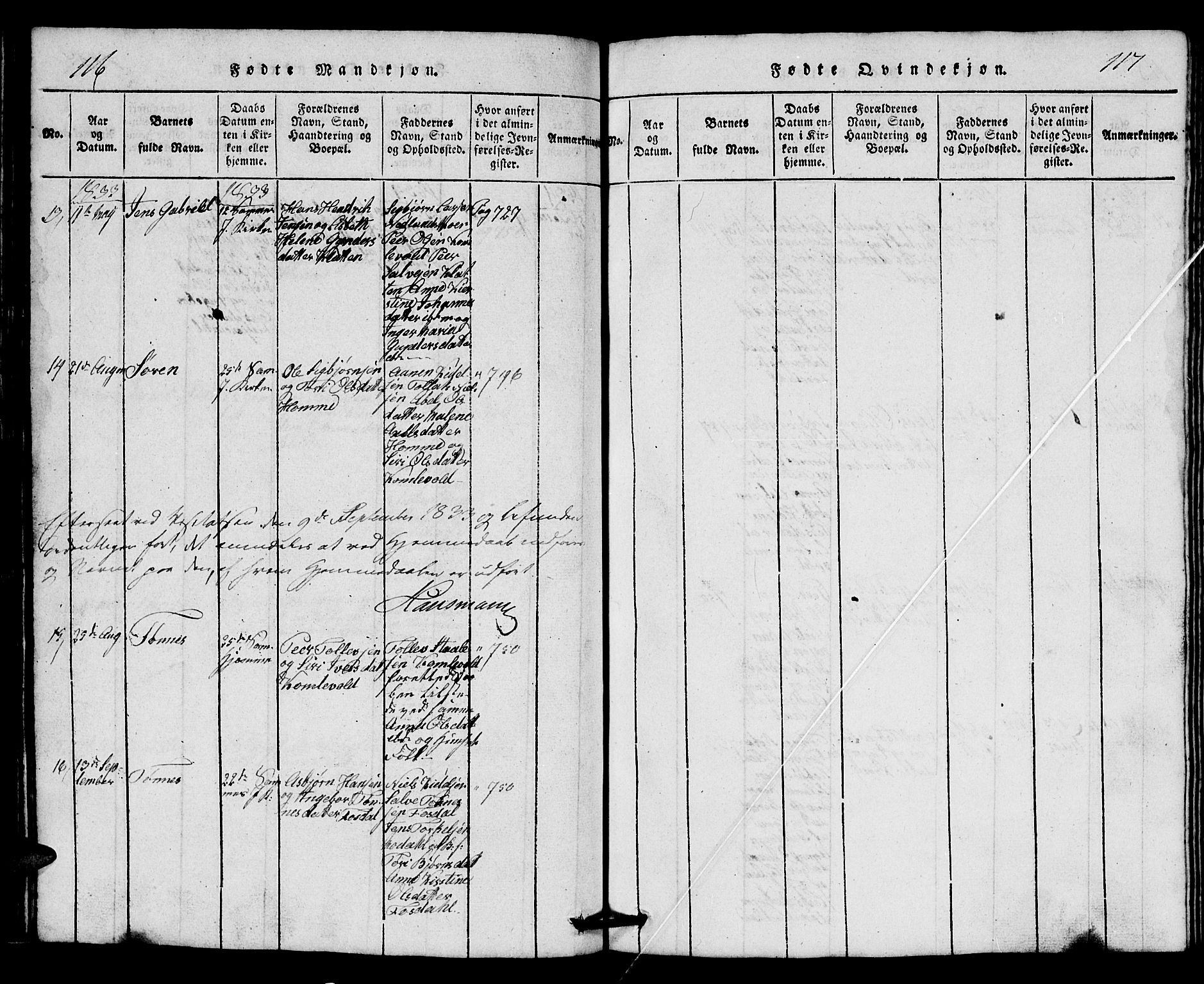 Bakke sokneprestkontor, AV/SAK-1111-0002/F/Fb/Fbb/L0001: Parish register (copy) no. B 1, 1815-1835, p. 116-117