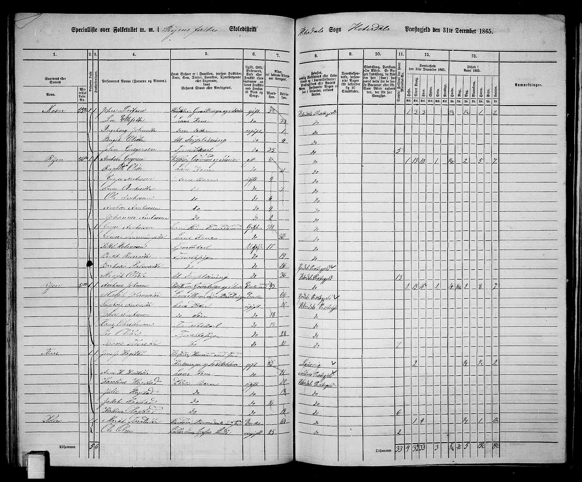 RA, 1865 census for Heddal, 1865, p. 51