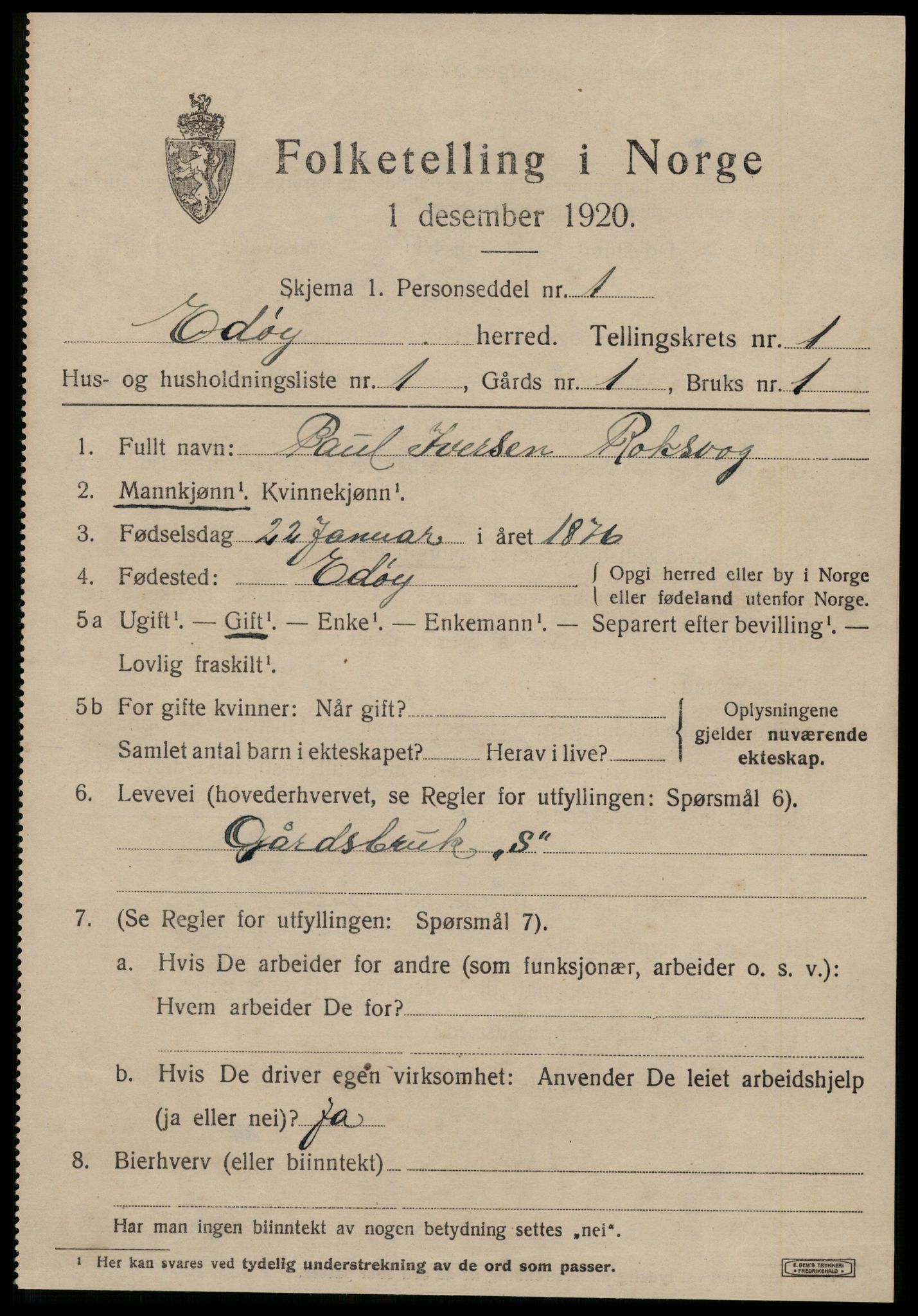 SAT, 1920 census for Edøy, 1920, p. 366