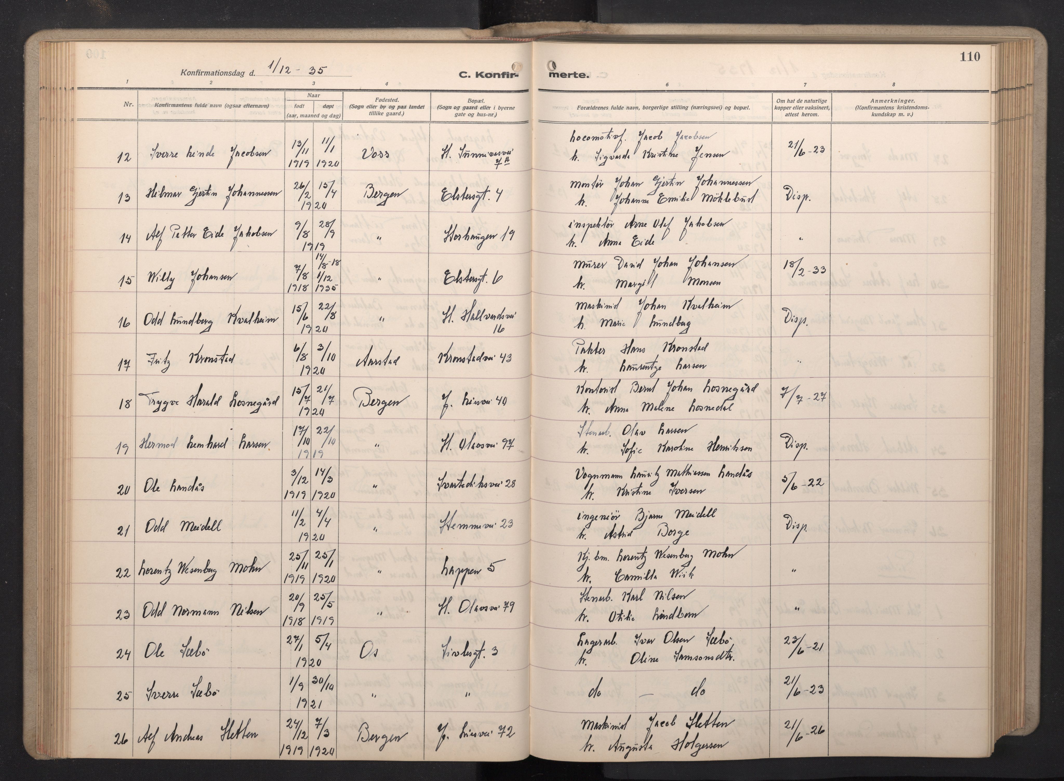 Årstad Sokneprestembete, AV/SAB-A-79301/H/Hab/L0015: Parish register (copy) no. B 5, 1932-1945, p. 109b-110a