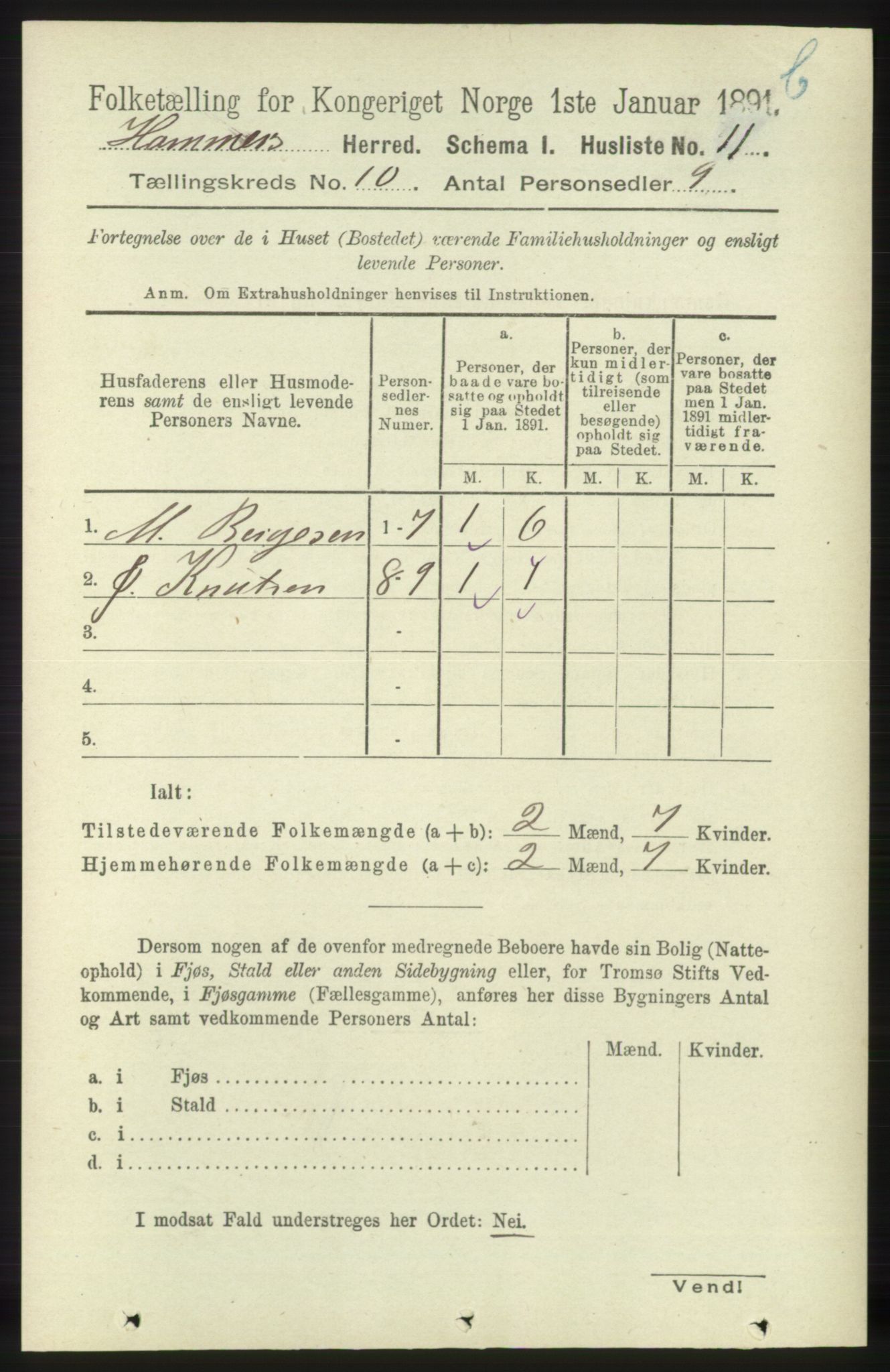 RA, 1891 census for 1254 Hamre, 1891, p. 3037