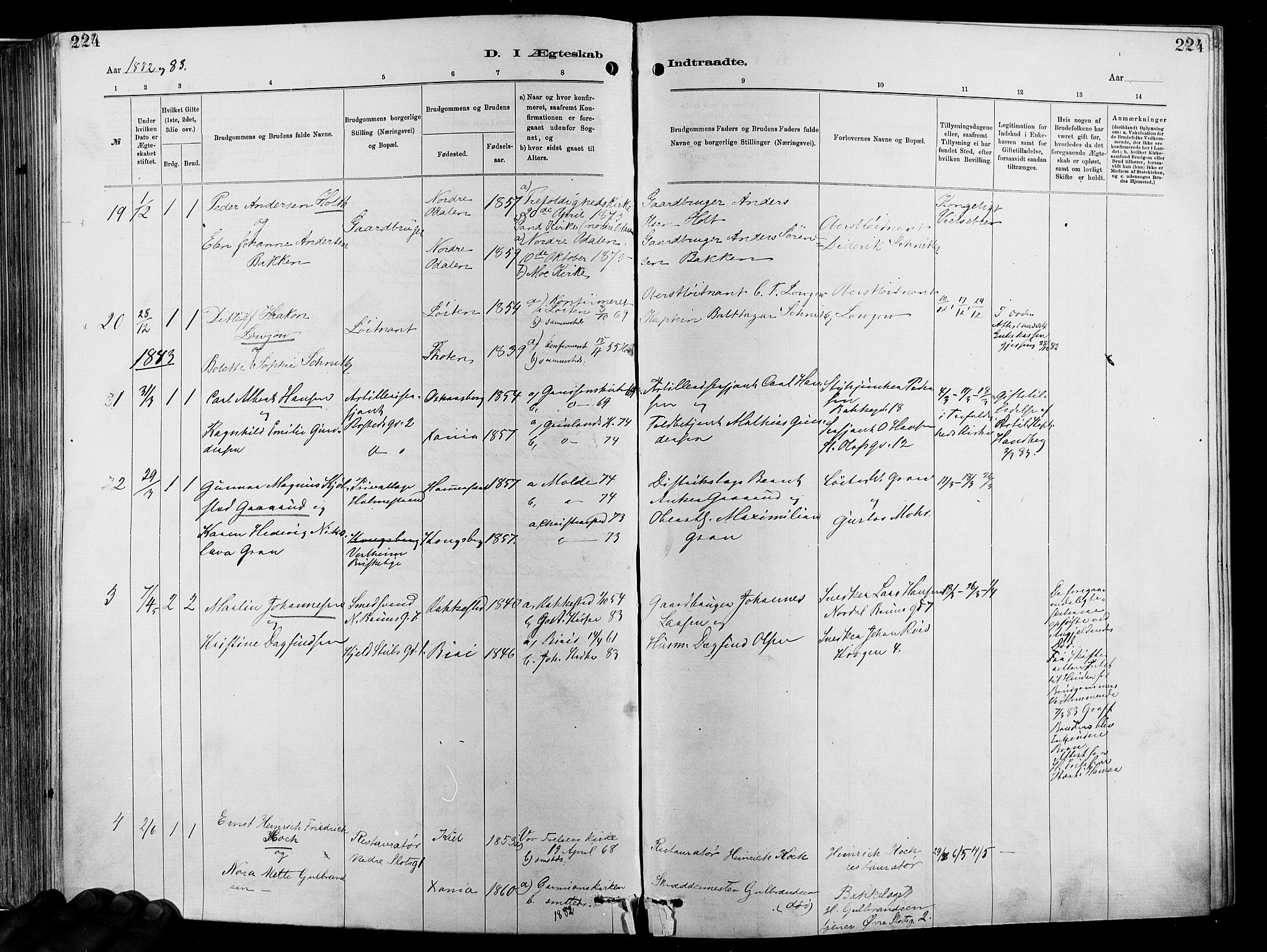 Garnisonsmenigheten Kirkebøker, SAO/A-10846/F/Fa/L0012: Parish register (official) no. 12, 1880-1893, p. 224
