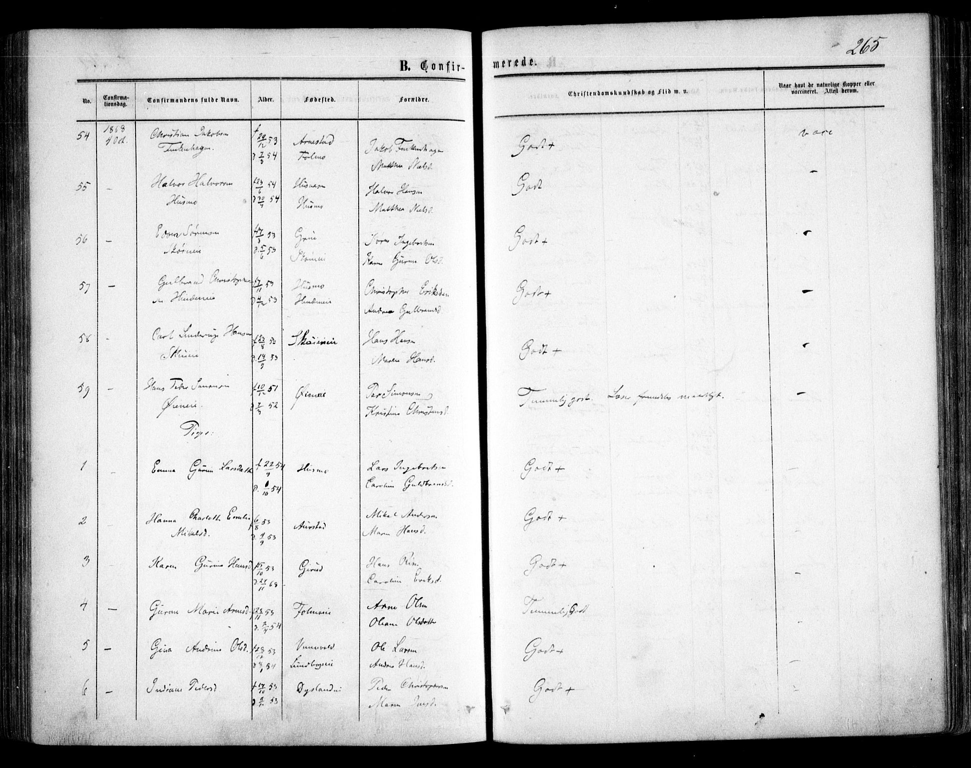 Nes prestekontor Kirkebøker, AV/SAO-A-10410/F/Fa/L0008: Parish register (official) no. I 8, 1859-1874, p. 265