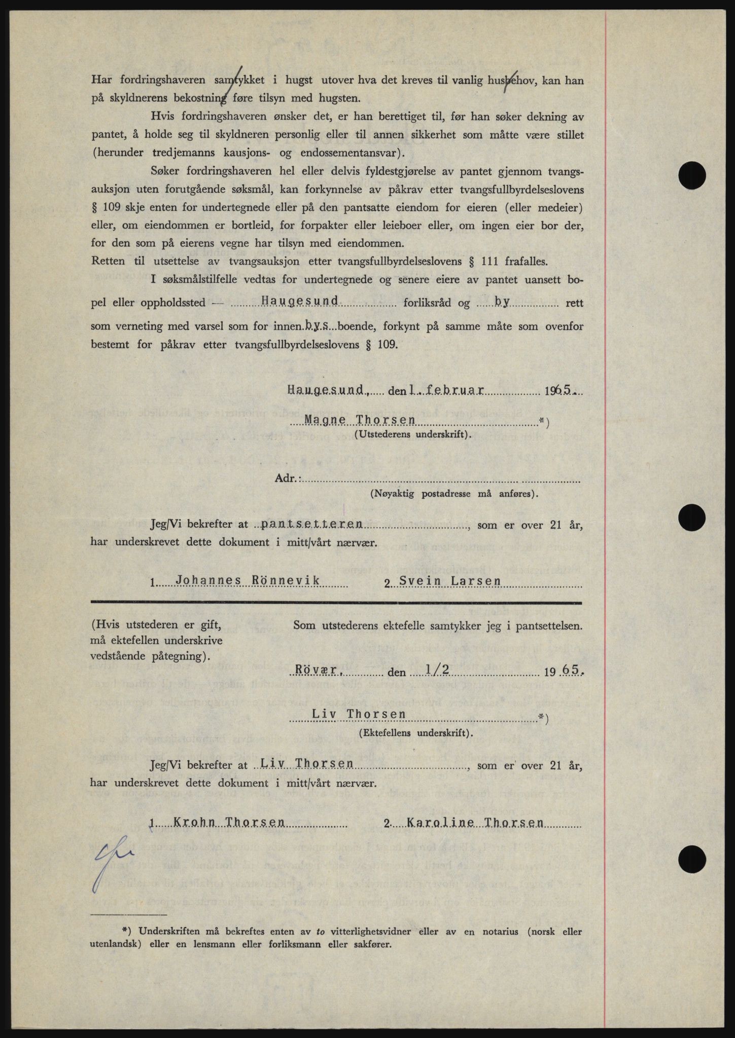 Haugesund tingrett, AV/SAST-A-101415/01/II/IIC/L0053: Mortgage book no. B 53, 1965-1965, Diary no: : 399/1965