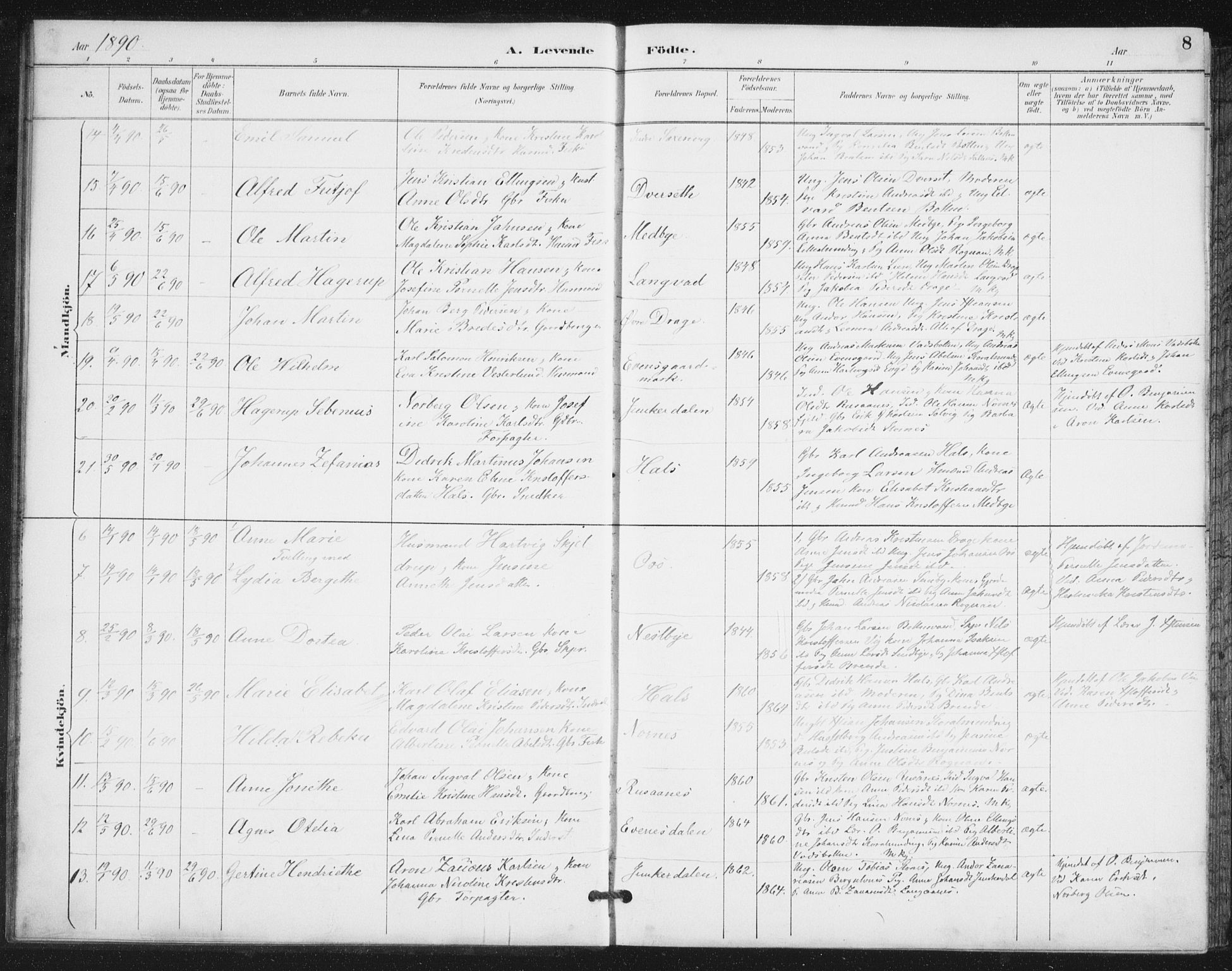 Ministerialprotokoller, klokkerbøker og fødselsregistre - Nordland, AV/SAT-A-1459/847/L0682: Parish register (copy) no. 847C10, 1889-1907, p. 8