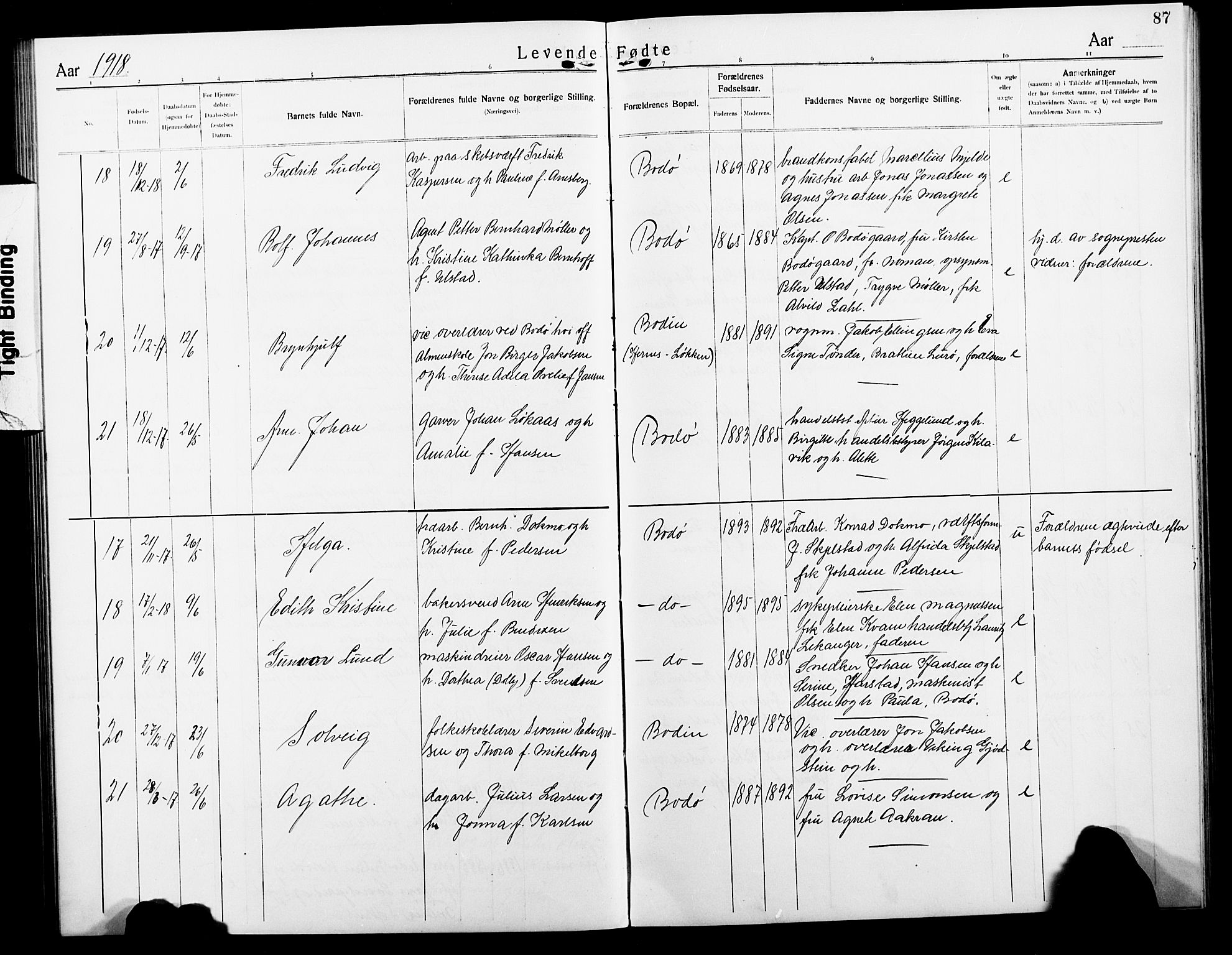 Ministerialprotokoller, klokkerbøker og fødselsregistre - Nordland, AV/SAT-A-1459/801/L0034: Parish register (copy) no. 801C09, 1910-1922, p. 87