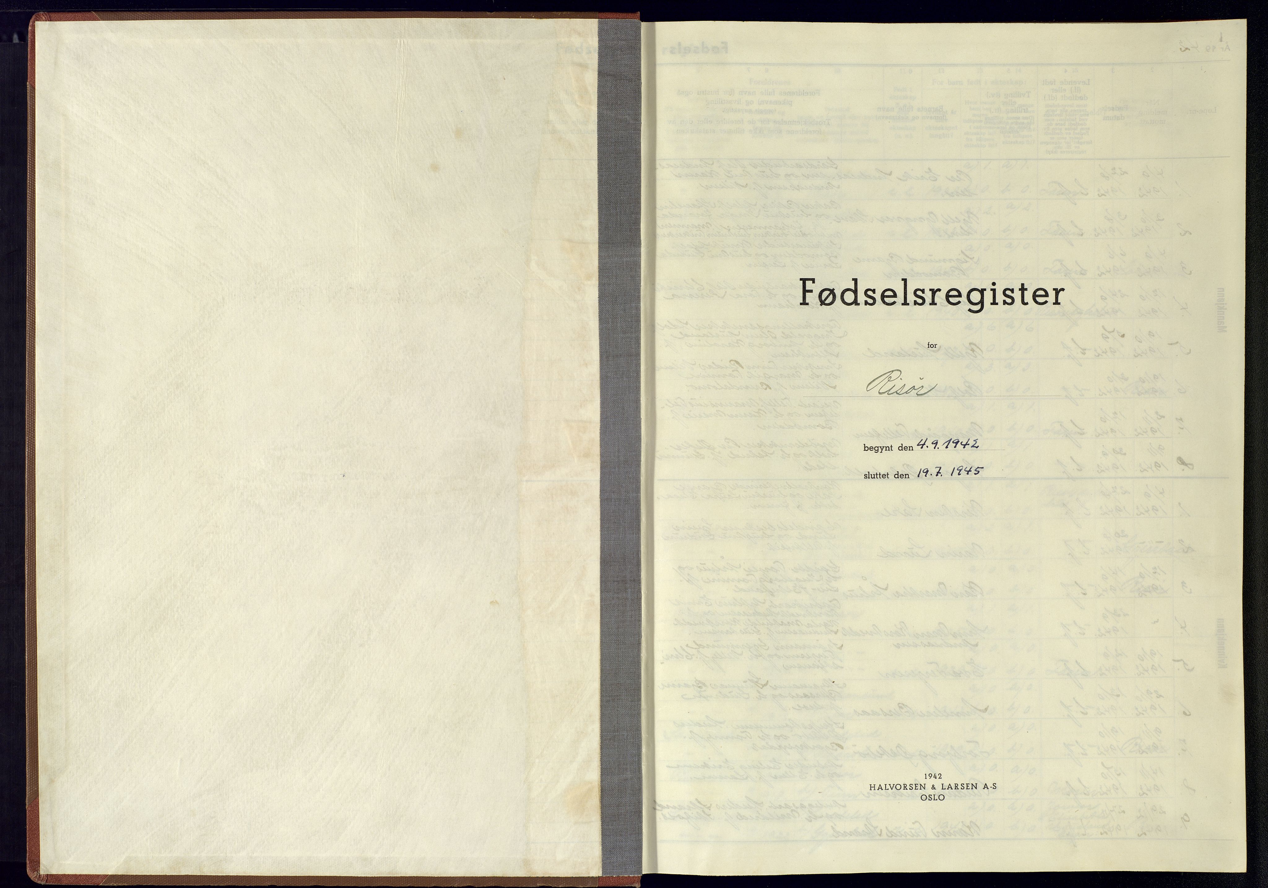 Risør sokneprestkontor, SAK/1111-0035/J/Jb/L0002: Birth register no. A-VI-8, 1942-1945