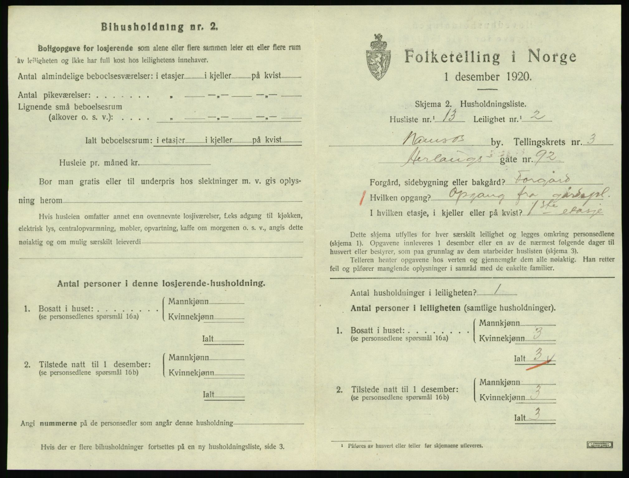 SAT, 1920 census for Namsos, 1920, p. 1175