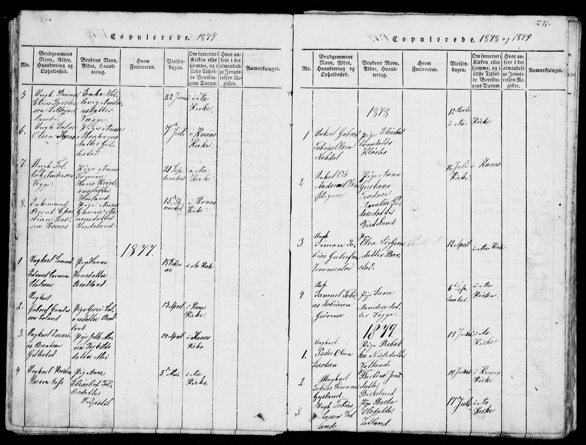 Lyngdal sokneprestkontor, AV/SAK-1111-0029/F/Fb/Fbb/L0001: Parish register (copy) no. B 1, 1816-1900, p. 211