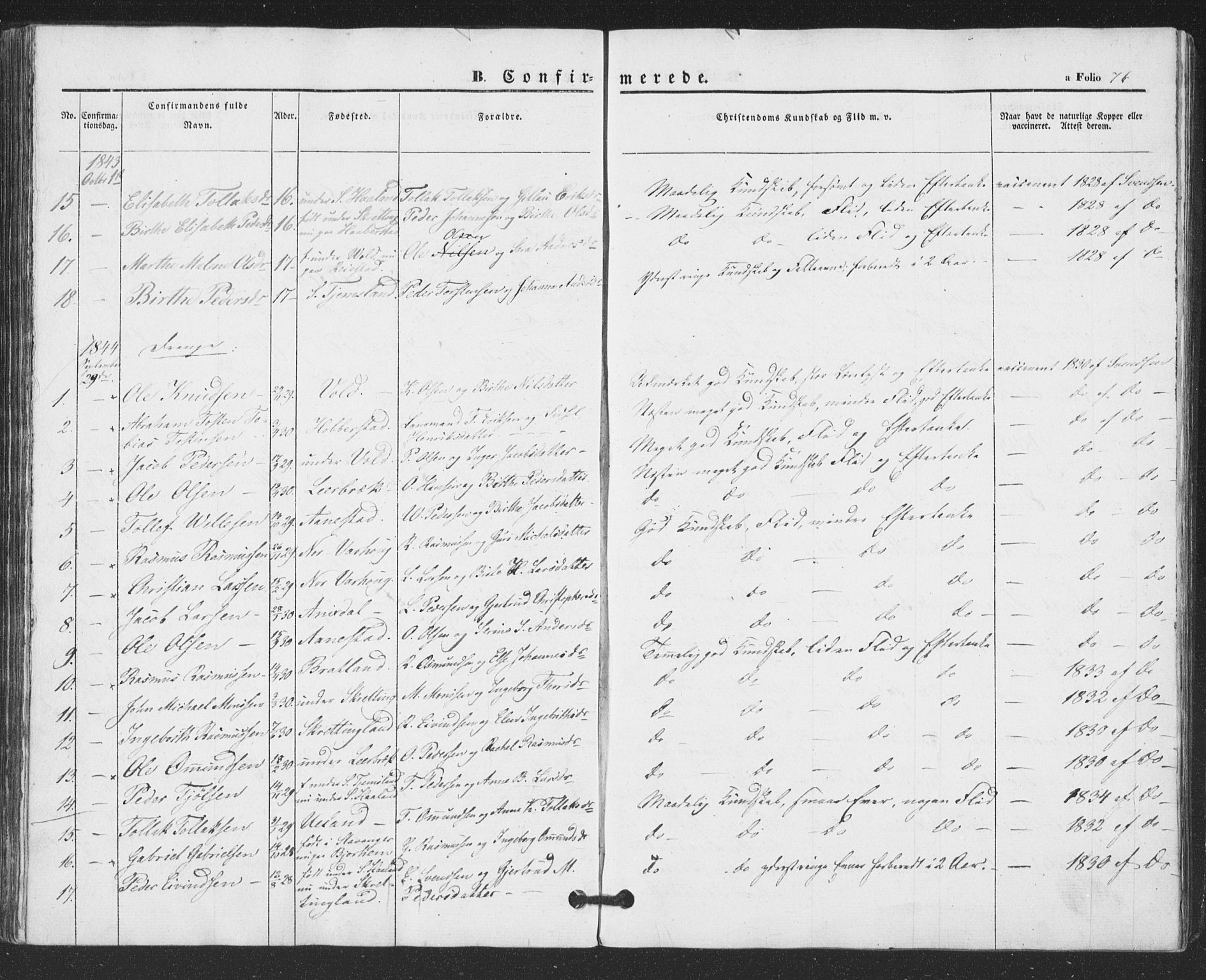 Hå sokneprestkontor, AV/SAST-A-101801/001/30BA/L0007: Parish register (official) no. A 6, 1842-1855, p. 76