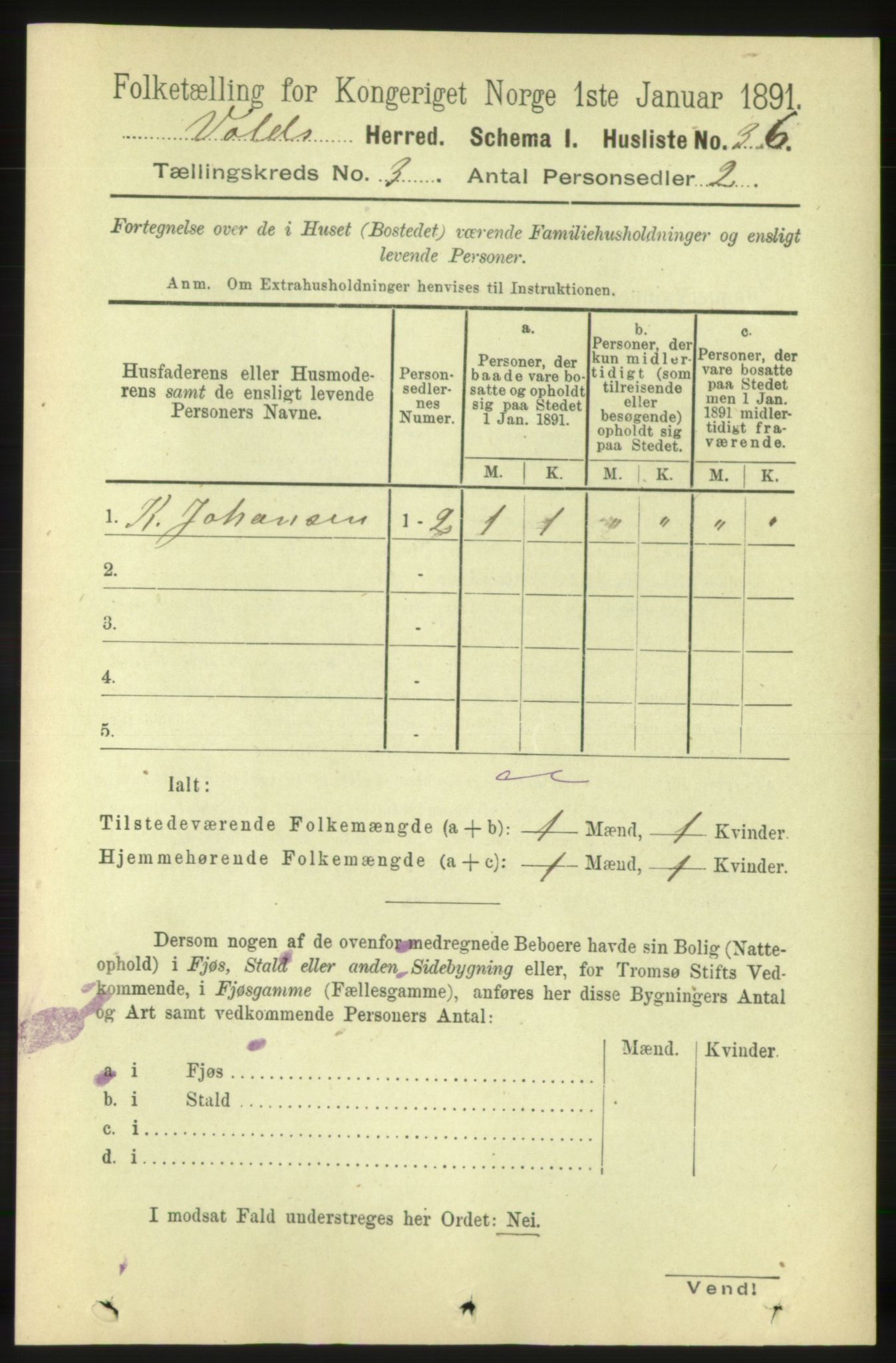 RA, 1891 census for 1537 Voll, 1891, p. 948