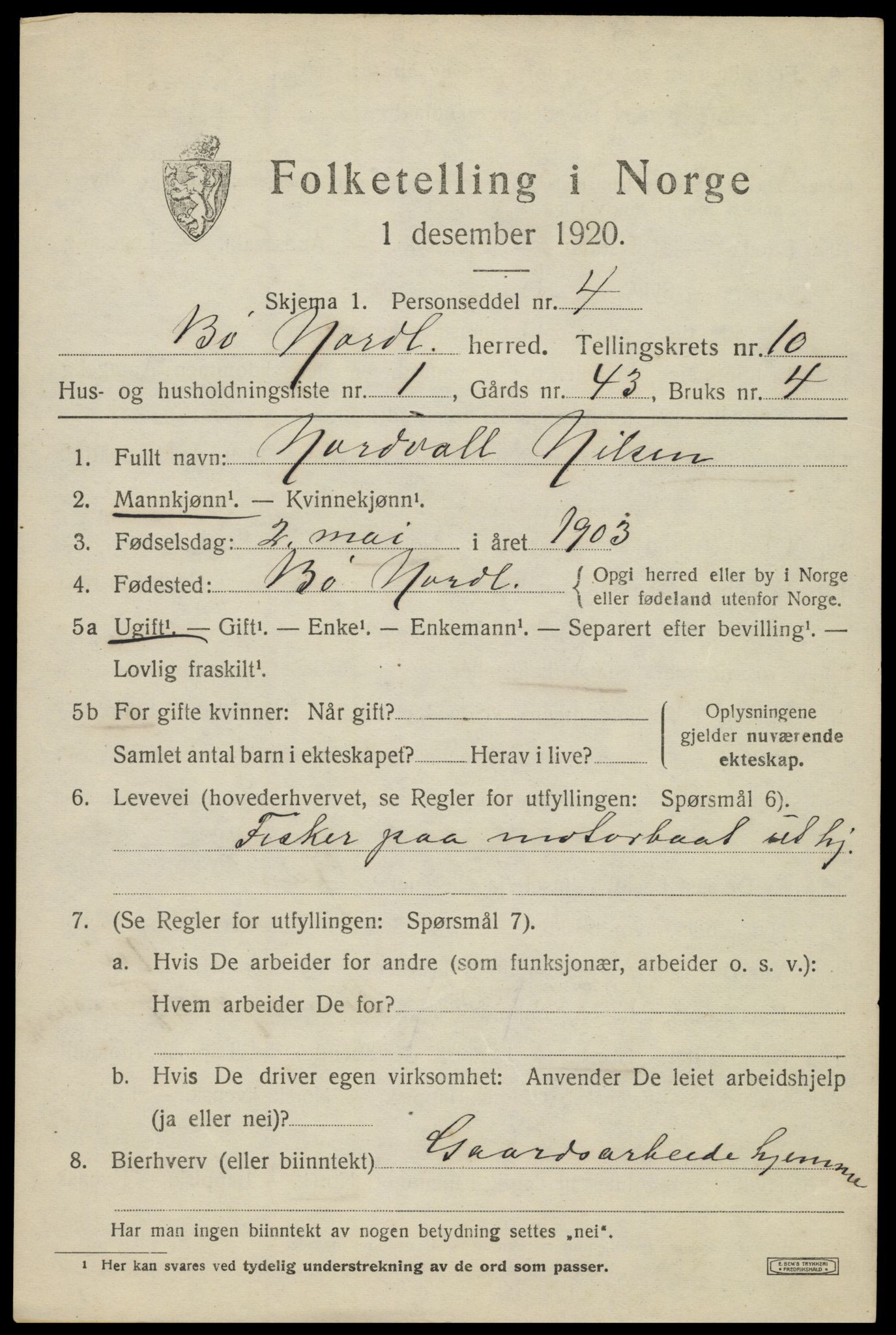 SAT, 1920 census for Bø, 1920, p. 8524