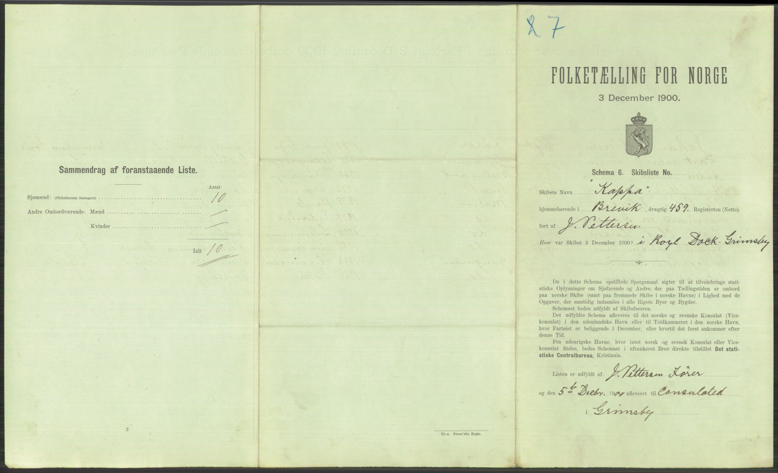 RA, 1900 Census - ship lists from ships in Norwegian harbours, harbours abroad and at sea, 1900, p. 4547