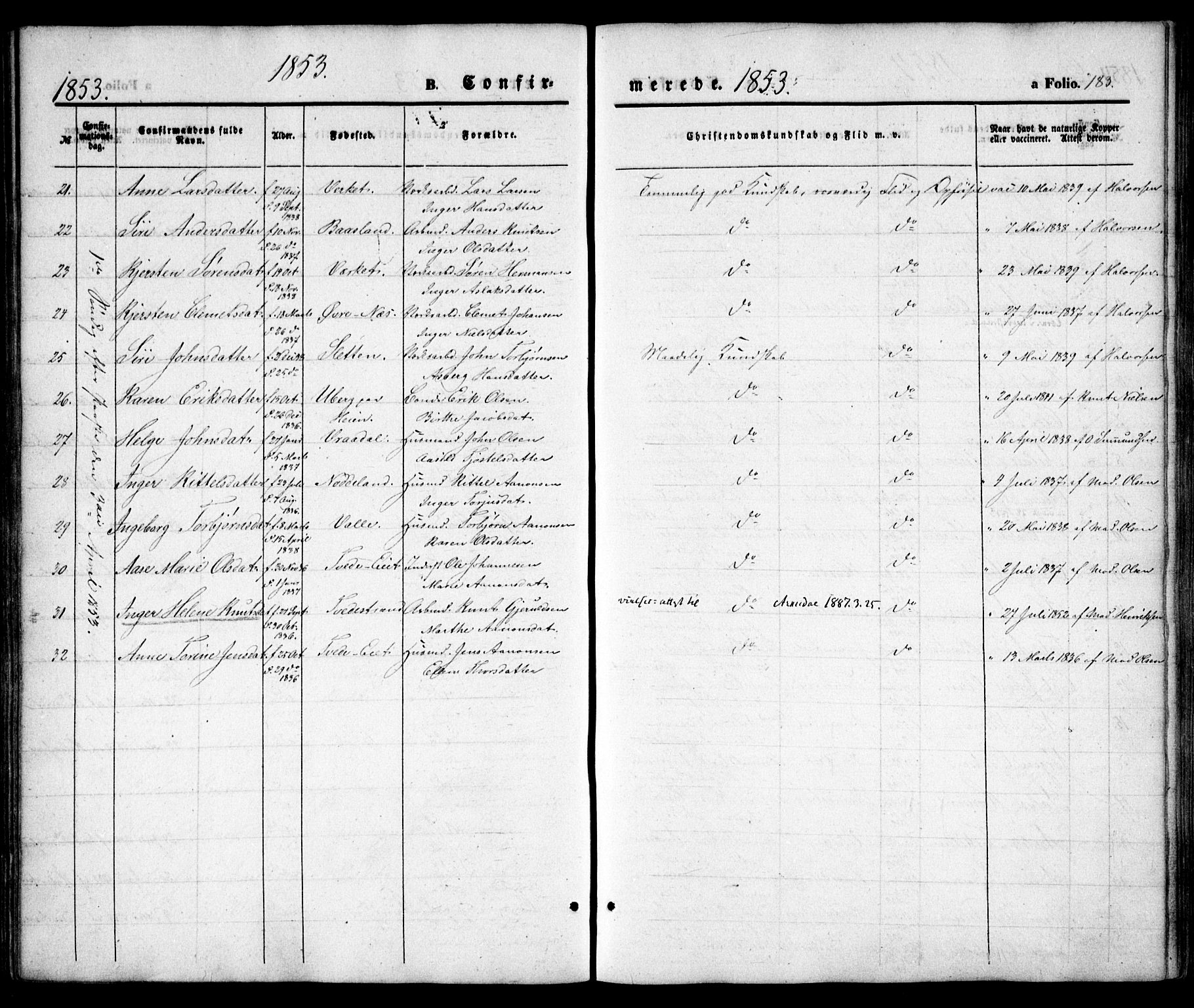 Holt sokneprestkontor, SAK/1111-0021/F/Fa/L0008: Parish register (official) no. A 8, 1849-1860, p. 183