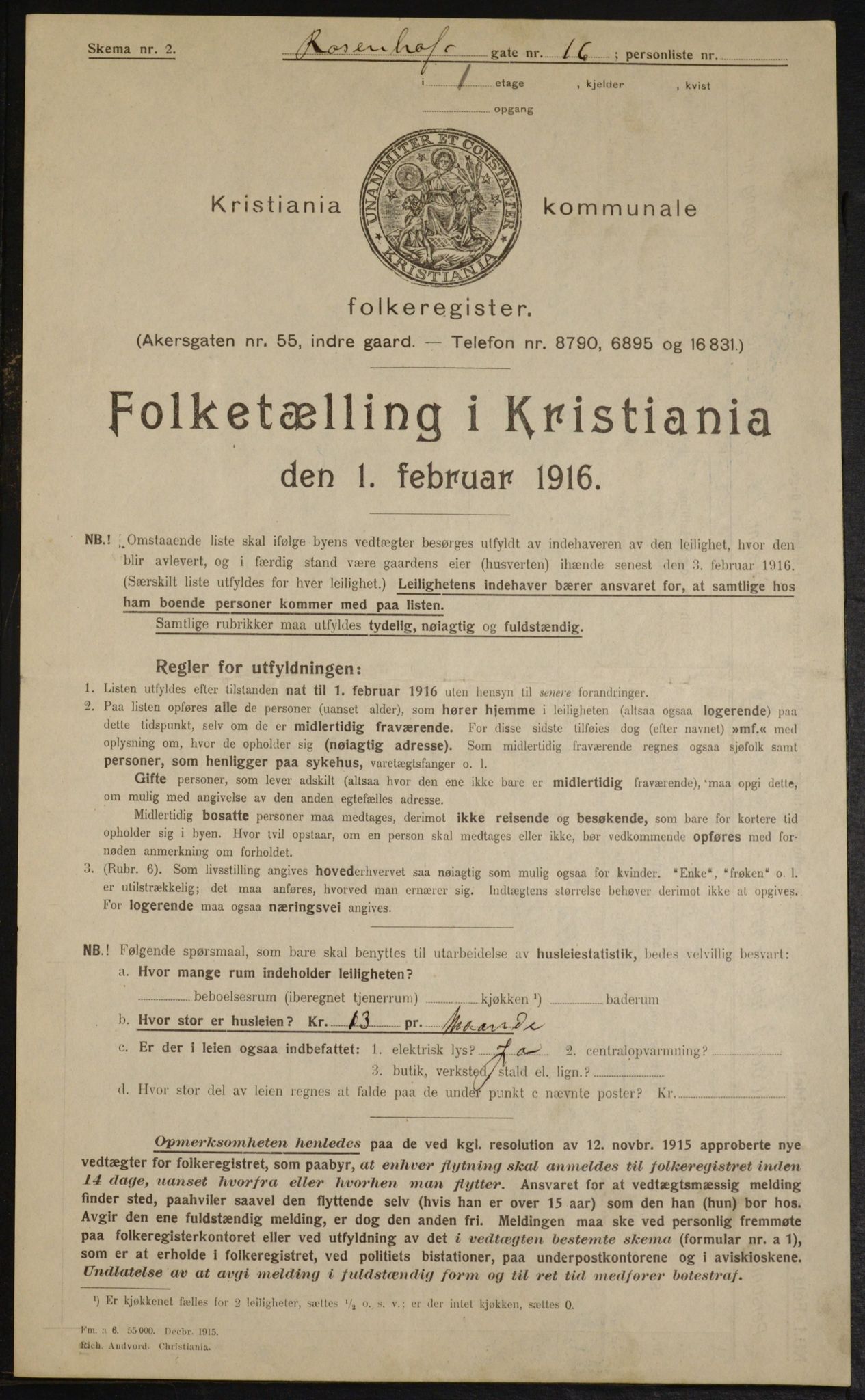 OBA, Municipal Census 1916 for Kristiania, 1916, p. 86078