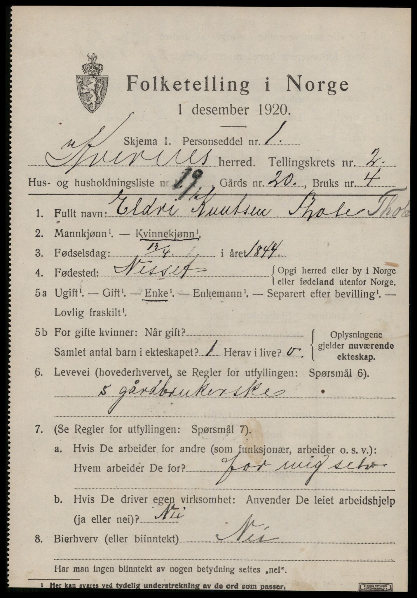 SAT, 1920 census for Kvernes, 1920, p. 1159