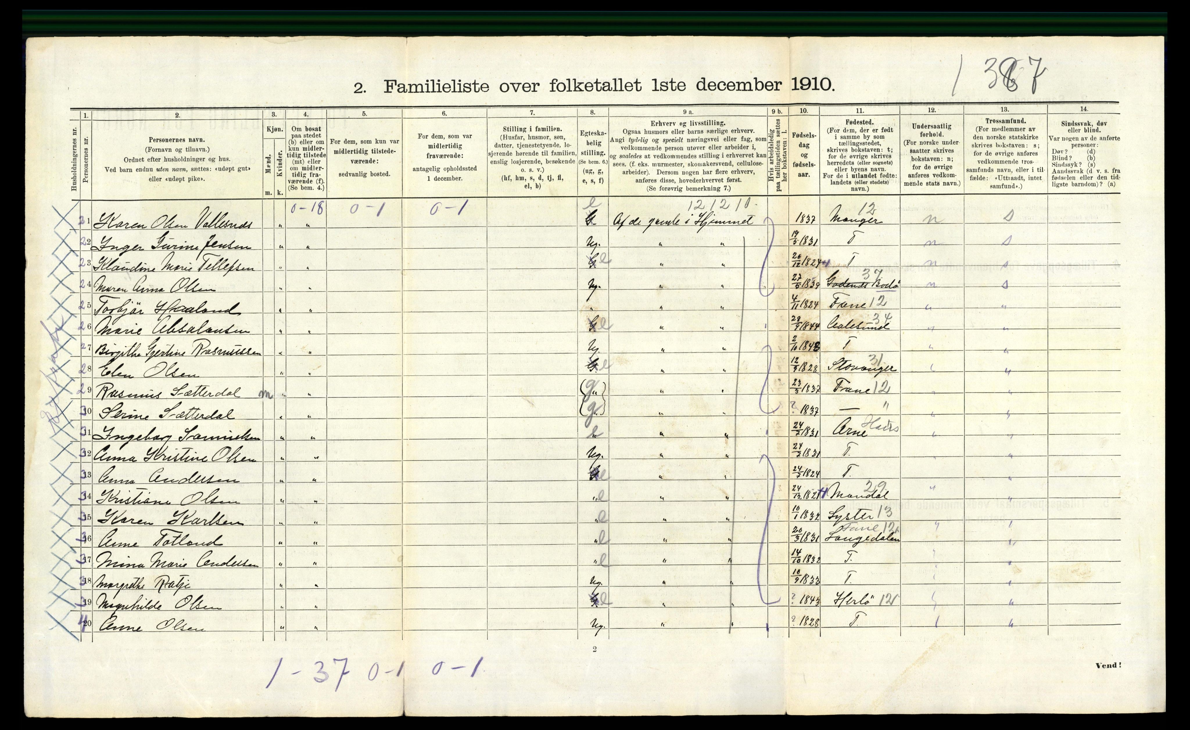 RA, 1910 census for Bergen, 1910, p. 13458